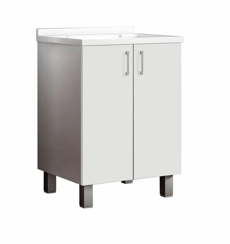 MaMa Store ATENALAV Mobile Lavatoio-Lavapanni Bianco in Metacrilato con ASSE in Legno e gocciolatoio in Alluminio, L.60 x P.50 X H. 86.5 cm