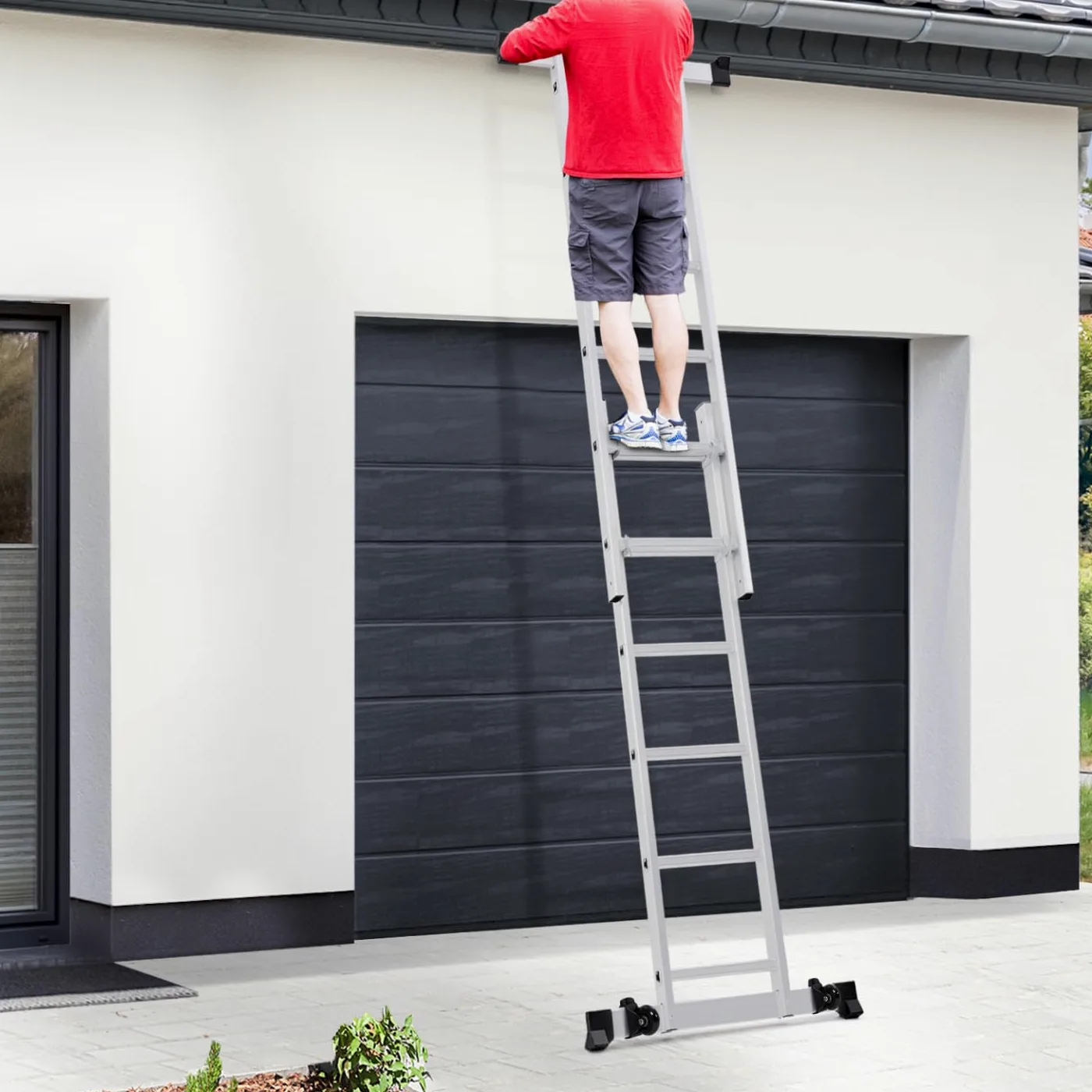 IDMarket - Ponteggio a scala multiuso in alluminio con piattaforma modulare su ruote, altezza 165 cm