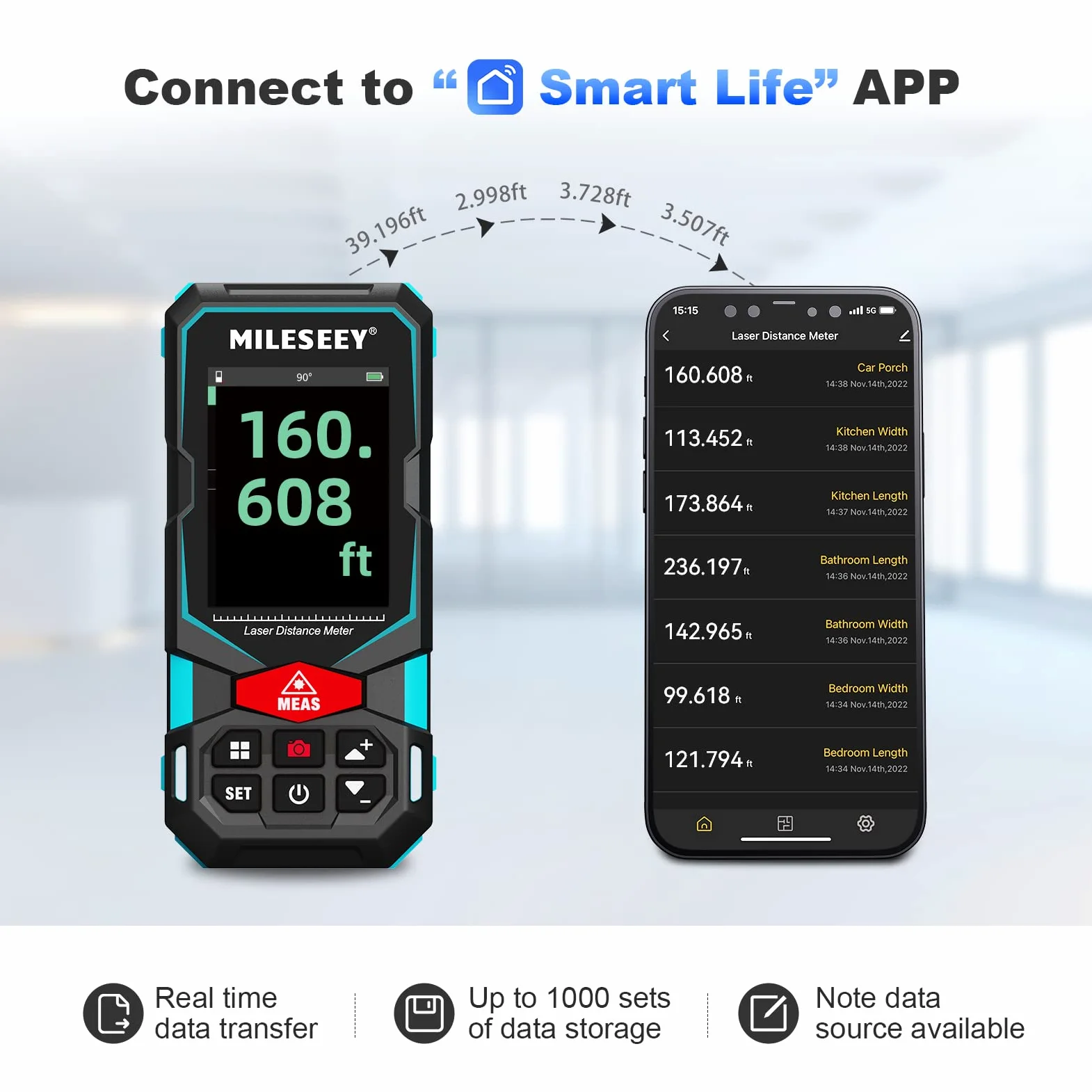 MiLESEEY Telemetro Laser S7, Fotocamera Integrata, Fino a 100 m, Tecnologia P2P, Batteria Ricaricabile AAA, IP65, Metro Laser Professionale Multifunzionale