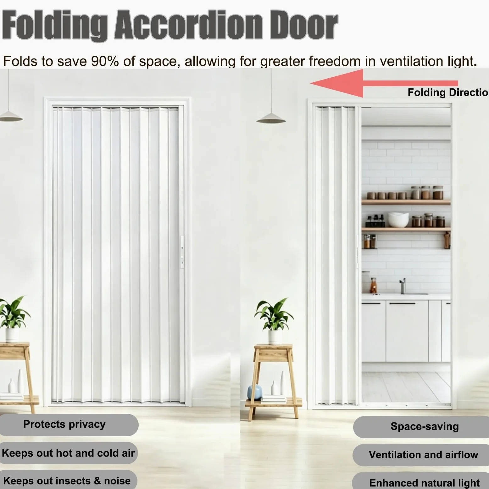 Porta a Soffietto Larghezze: 60 65 70 80 90 100 cm, Cancello a Soffietto Bianco con Serratura per Esterni, Porta Scorrevole Pieghevole per Divisorio Ambienti/Patio(39x98in/100x250cm)
