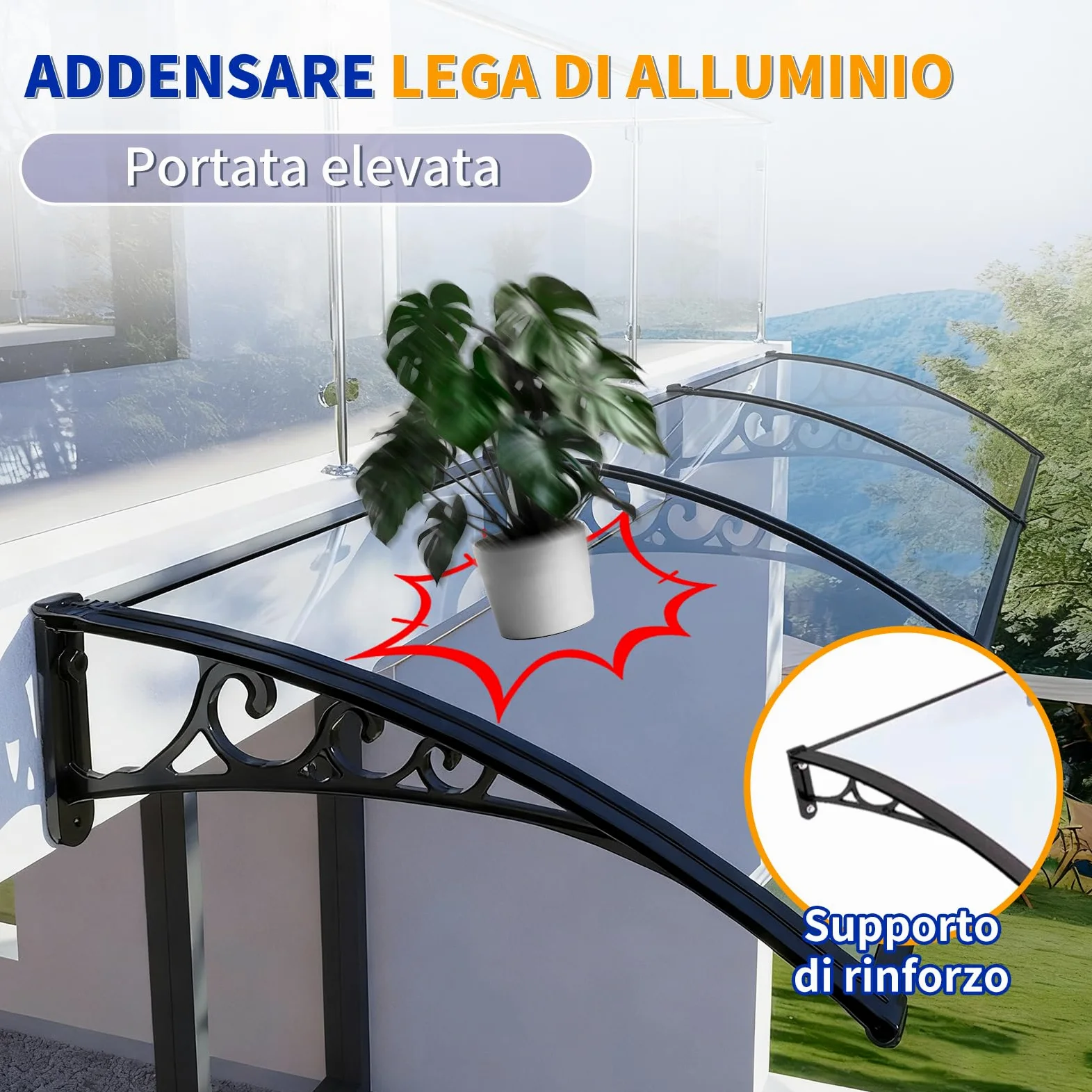 Pensilina Espandibile con Grondaia Grande, Tenda da Sole per Porta Esterna, Montaggio Silenzioso e Rapido, per Patio, Balcone, Esterni60x290cm