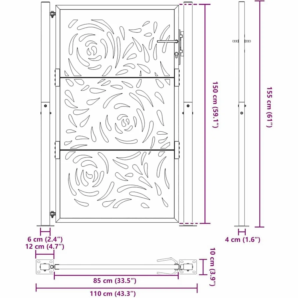 vidaXL Cancello Giardino Nero 100x150 cm in Acciaio Design a Fiamma, cancello della Recinzione, cancello Esterno, cancello del Metallo