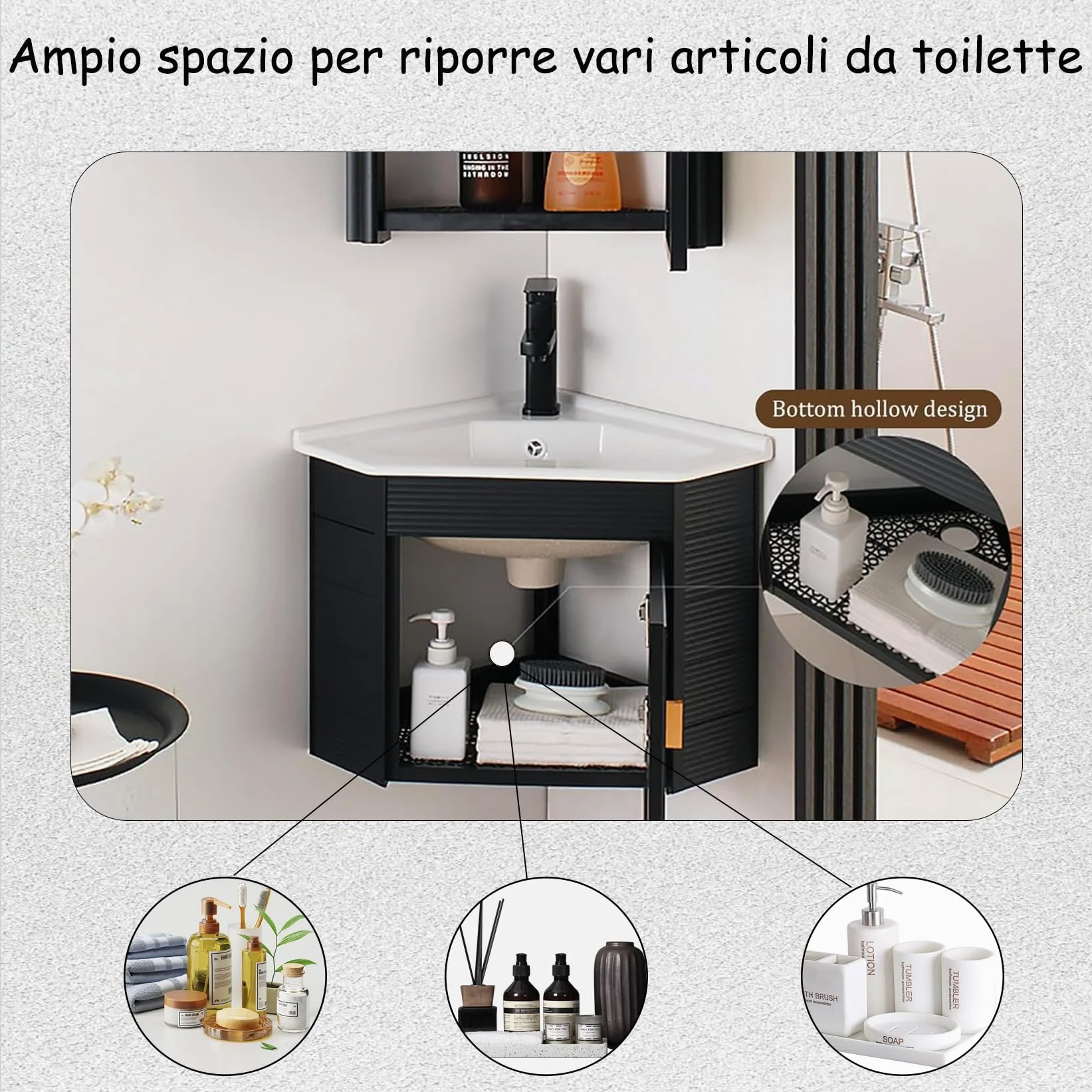 Lavello in ceramica Lavello da bagno a parete lavabo angolare, Lavabo ad angolo in ceramica per piccoli spazi, Lavandino bagno, per cucina, WC, bagno, caravan, bianco Nero-43 * 43