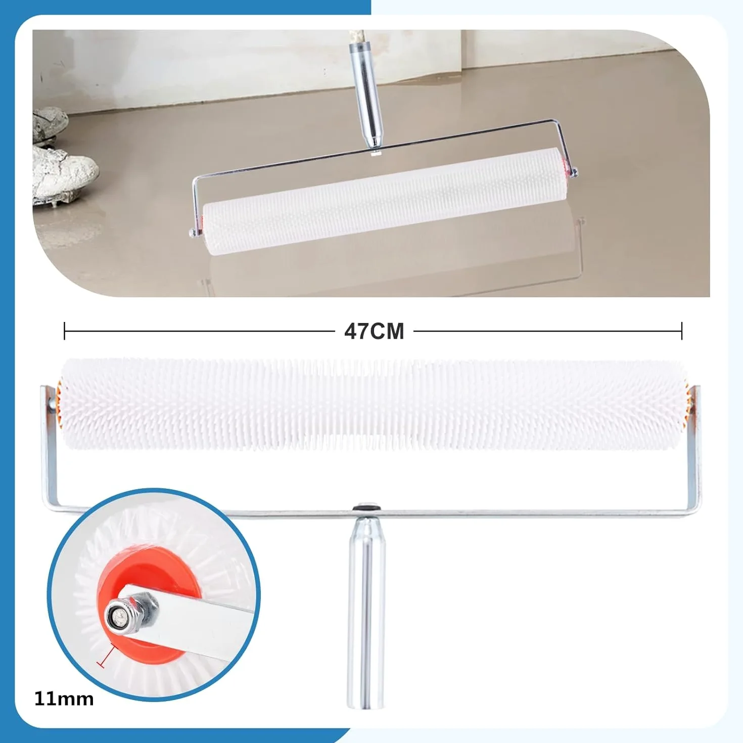 MXBAOHENG Kit di strumenti autolivellanti per cemento: Rullo Frangibolle per Autolivellante 11 mm, 300 mm Spiked Scarpe, In Acciaio Inox Raschietto Pavimento Autolivellante Cemento Tool Kit