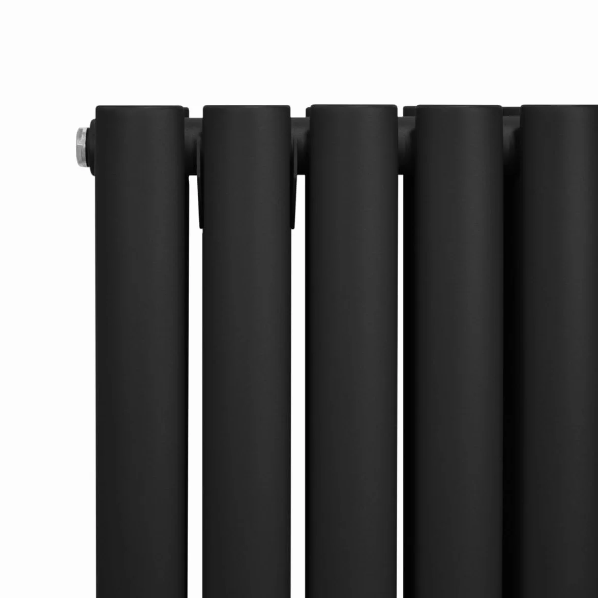 Radiatore a colonna ovale 600 mm x 600 mm Designer Doppio pannello Termosifone Nero Acciaio Inclusi Spazzola per la pulizia Kit di fissaggio e staffe