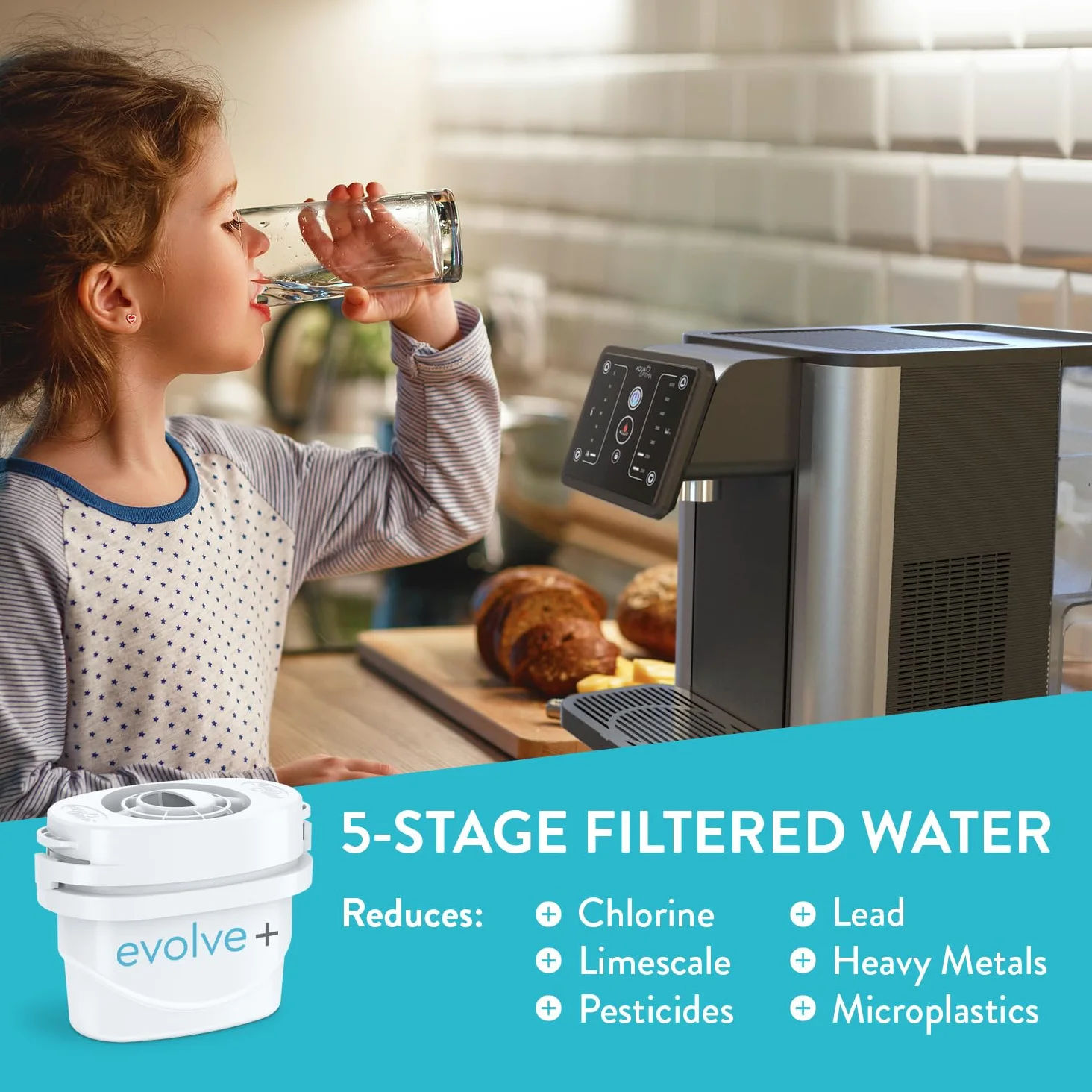 Aqua Optima Aurora Dispenser d'acqua con filtro istantaneo caldo e freddo, capacità 3,8 l, include 1 filtro acqua Evolve+ da 30 giorni per la riduzione di microplastiche, cloro, calcare e impurità