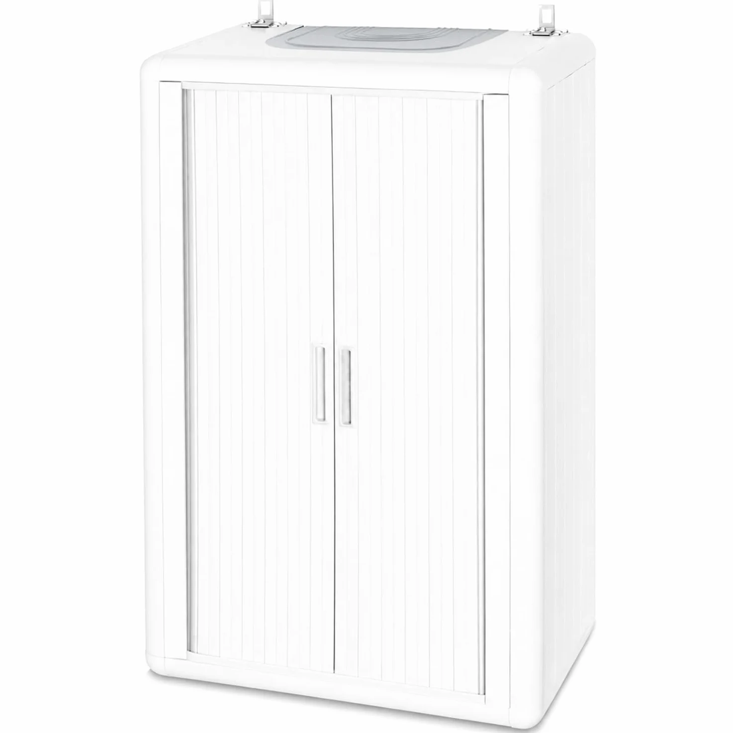 Virsus Mobile Copricaldaia di colore Bianco, Misura 58,5x38,5x98 cm, Apertura a Serranda Orizzontale, Materiale Alveolato Isolante e Ignifugo, Protezione per Caldaia da Esterno ed Interno -HIM902