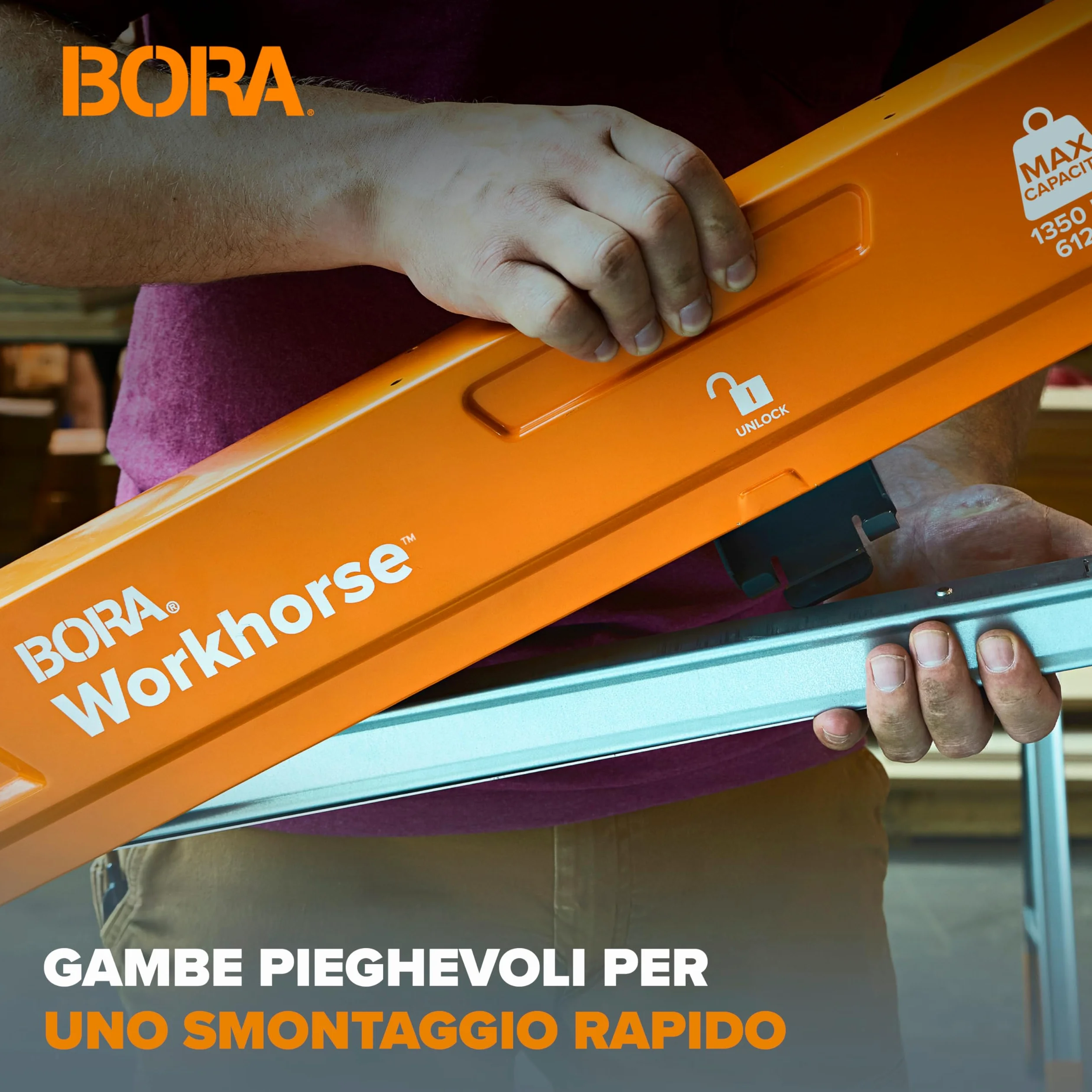 BORA Workhorse PM-3350T – Coppia Cavalletti da Lavoro Pieghevoli in Acciaio, 612 kg per Cavalletto, Uso Professionale