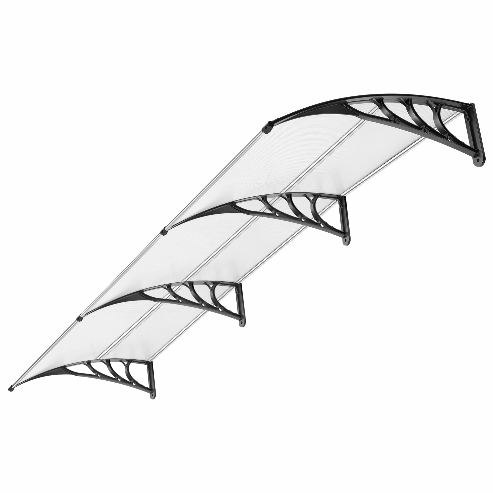 VIVOHOME Pensilina da Esterno Tettoia per Porta 300x100cm Antipioggia in Policarbonato Alluminio Resistente per Porta Finestra Balcone Trasparente
