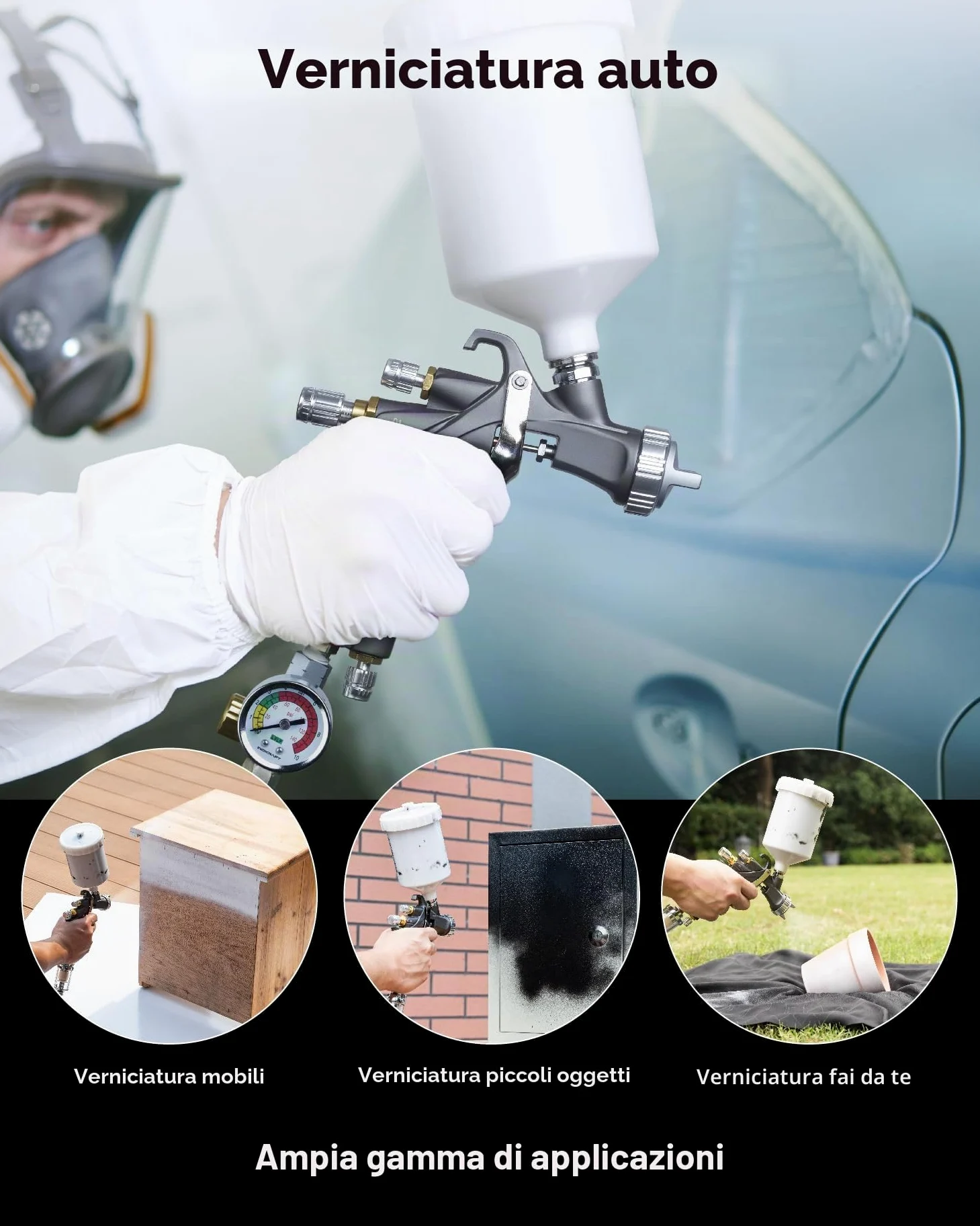 InoKraft D1 LVLP Pistola a Spruzzo ad Aria Premium Kit Facile da Usare per Verniciatura Auto & Casa DIY Ugelli 1.3/1.5/1.7mm con Accessori per Spruzzatura