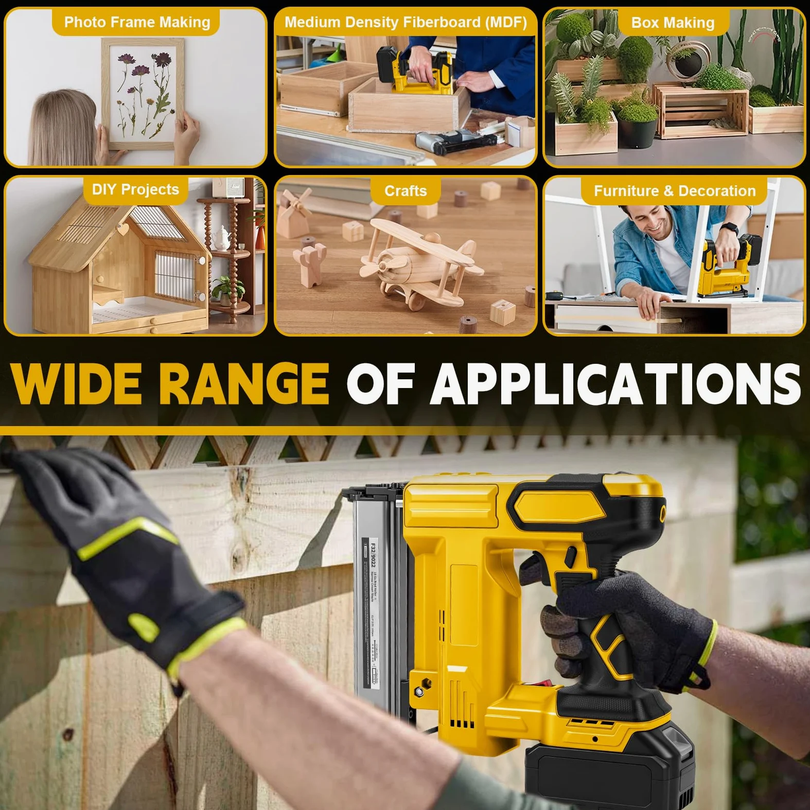 WingFly Pistola per Unghie a Batteria Compatibile con Dewalt 18 V, 20 V, Chiodatrice Professionale a Batteria con 1000 Chiodi, Pistola Elettrica per Progetti Fai Da Te in mobili, Falegnameria