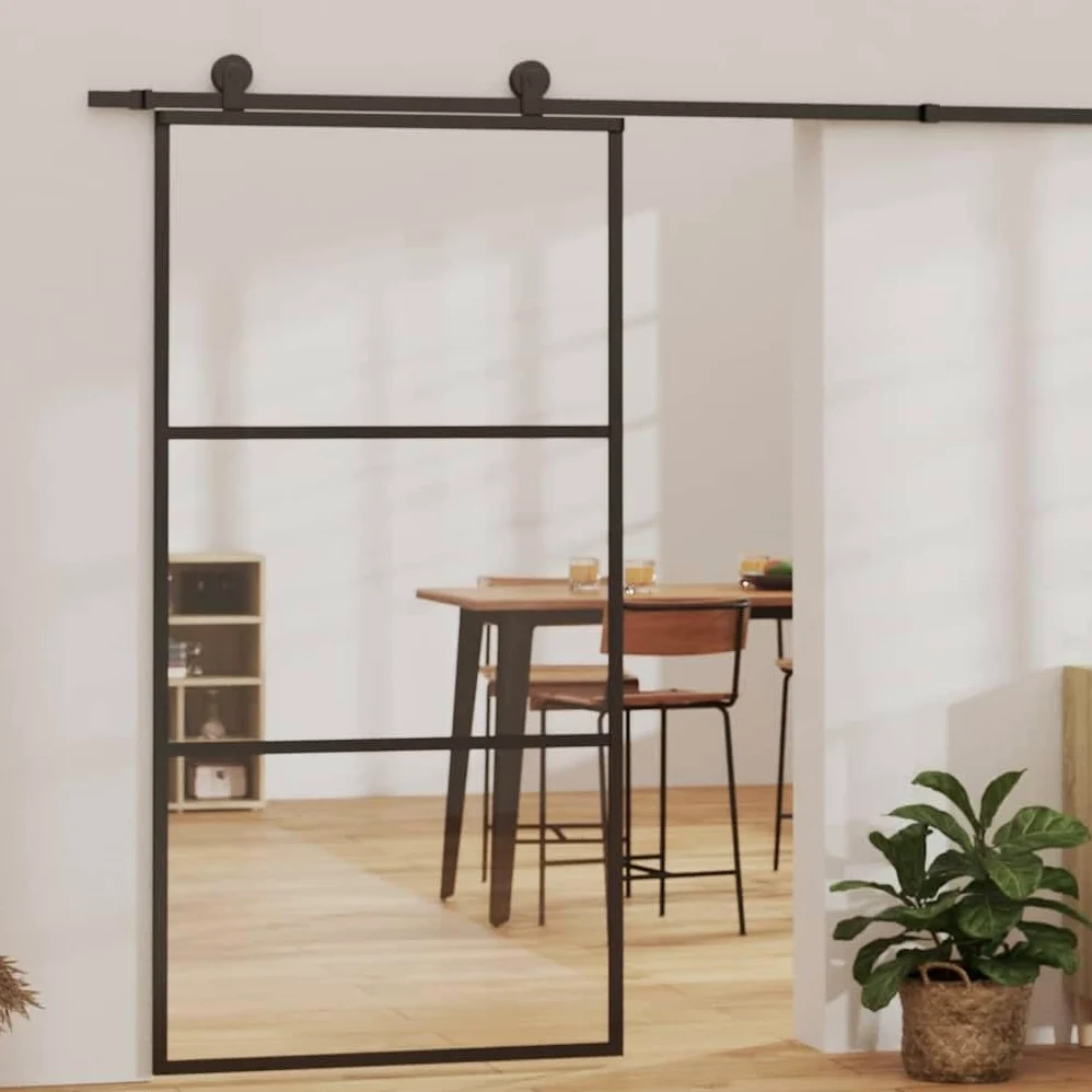 vidaXL Porta Scorrevole in Vetro ESG e Alluminio 102x205 cm Nera