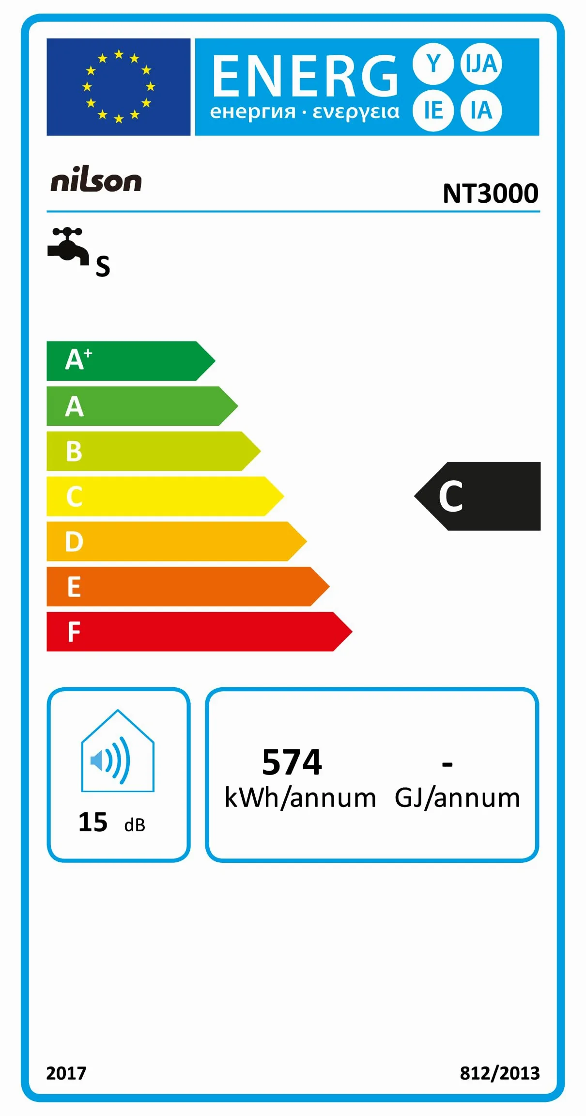 Nilson Termo Eléctrico Vertical 30 Litros NT3000. Instalación Vertical, 1500W, Incluye Kit de Montaje, Resistencia de Acero inoxidable, Blanco, Eficiencia Energética Clase C
