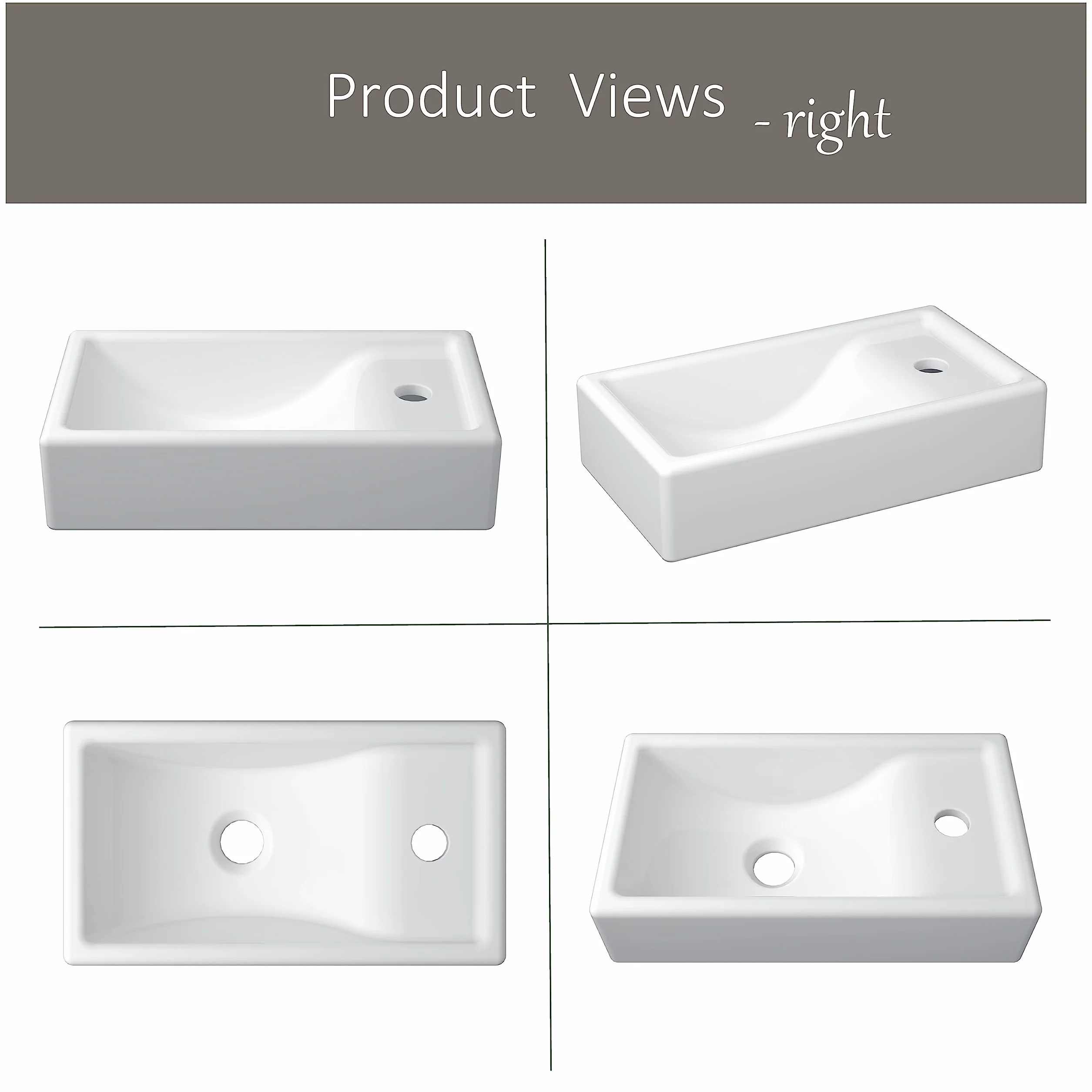 MEJE Mini lavabo, 41 x 23 x 10 cm, lavabo per montaggio a parete, in ceramica, piccolo, foro per rubinetto a destra, con rubinetto e kit di drenaggio