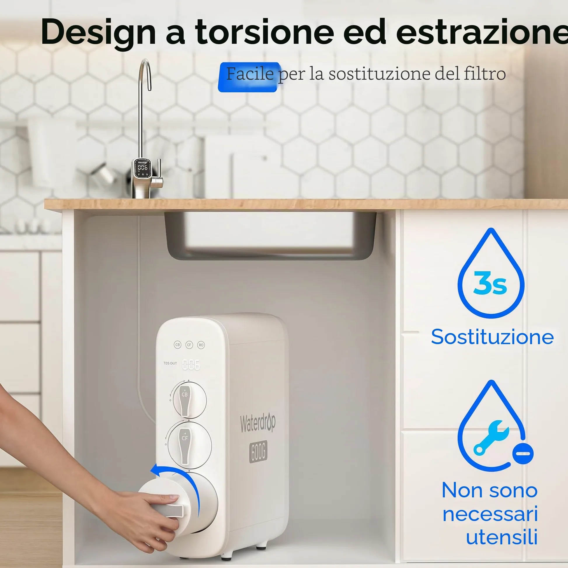 Waterdrop Filtro WD-G3P600-RO, certificado NSF, repuesto para sistema de ósmosis inversa WD-G3P600, 2 años de vida útil