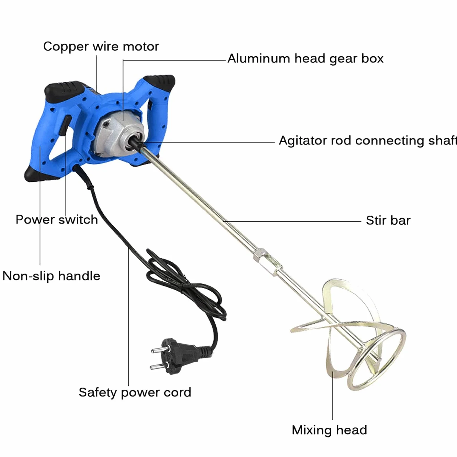 2600W Miscelatore Professionale, Miscelatore per Malta, Miscelatore Cemento, Miscelatore per Colla, Mescolatore Betoniera, Qualità Industriale, 6 Vlocità