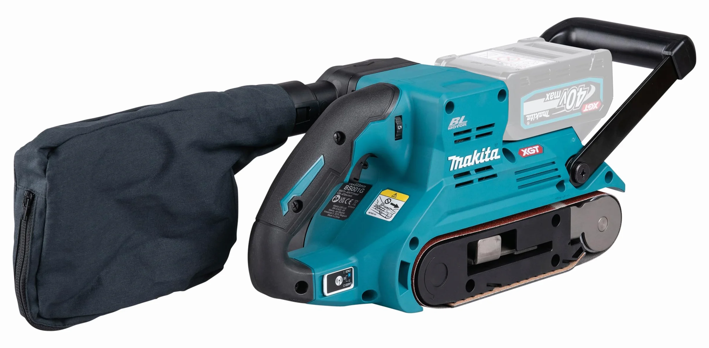 Makita BS001GZ - Smerigliatrice a nastro, 40 V max, larghezza di banda 76 mm, senza batteria e caricatore