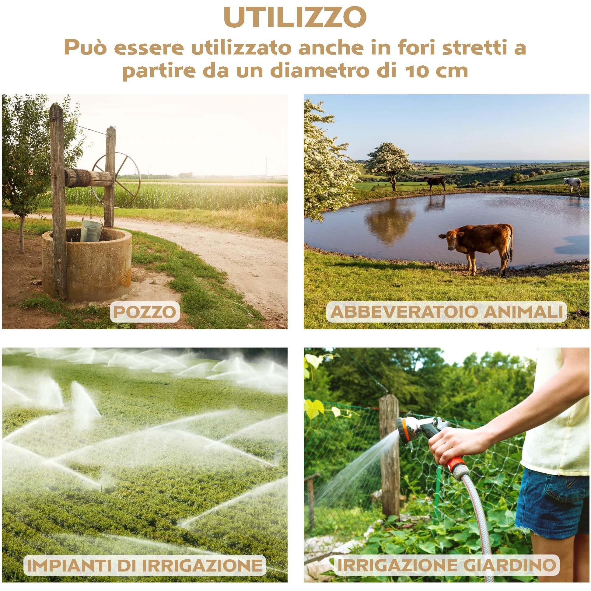 TIGMIG Pompa Sommersa Per Pozzi 750 W, 10m, Portata Max 2700 litri/h, Acciaio Inox 304, Protezione IP68, Pompa Immersione Sommergibile, Pozzi Profondi, Terreni Agricoli, Irrigazione, Drenaggio Cantine