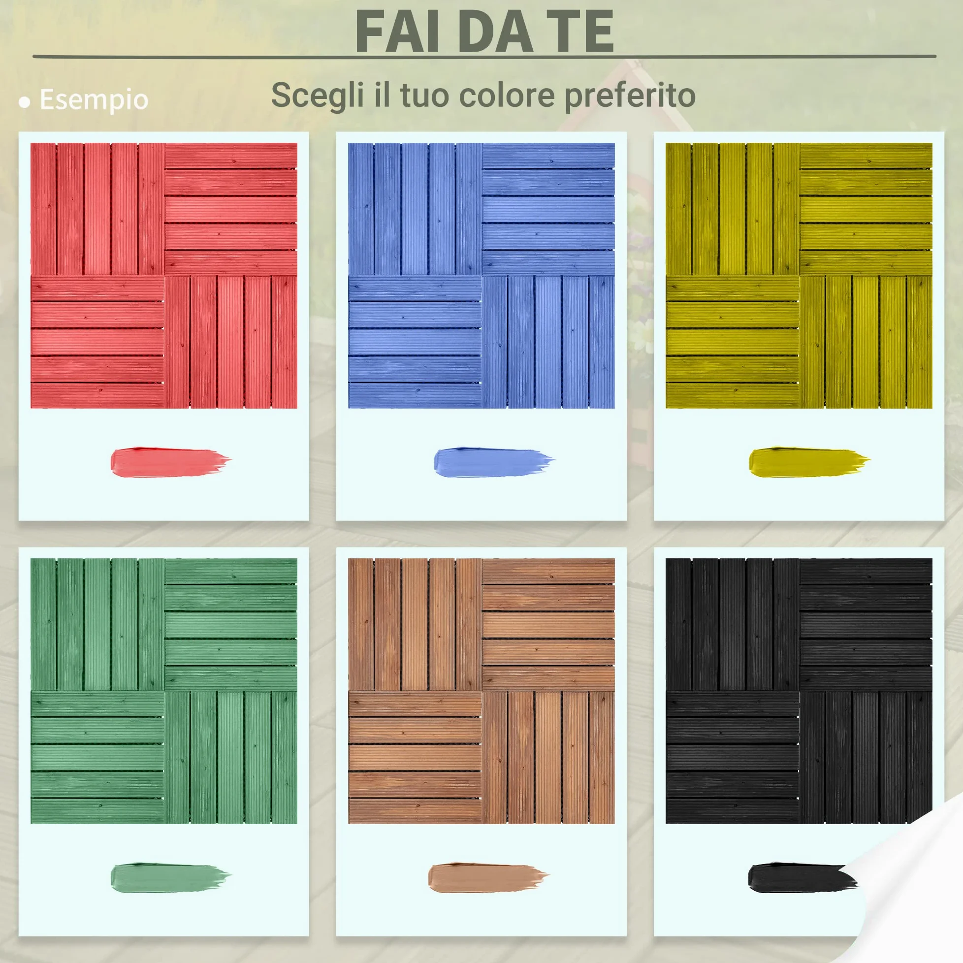 Outsunny Piastrelle per Esterni Pavimento da Giardino in Legno, Set da 27 Pezzi, 2.5m², Montaggio a Incastro, 30x30cm, Nero