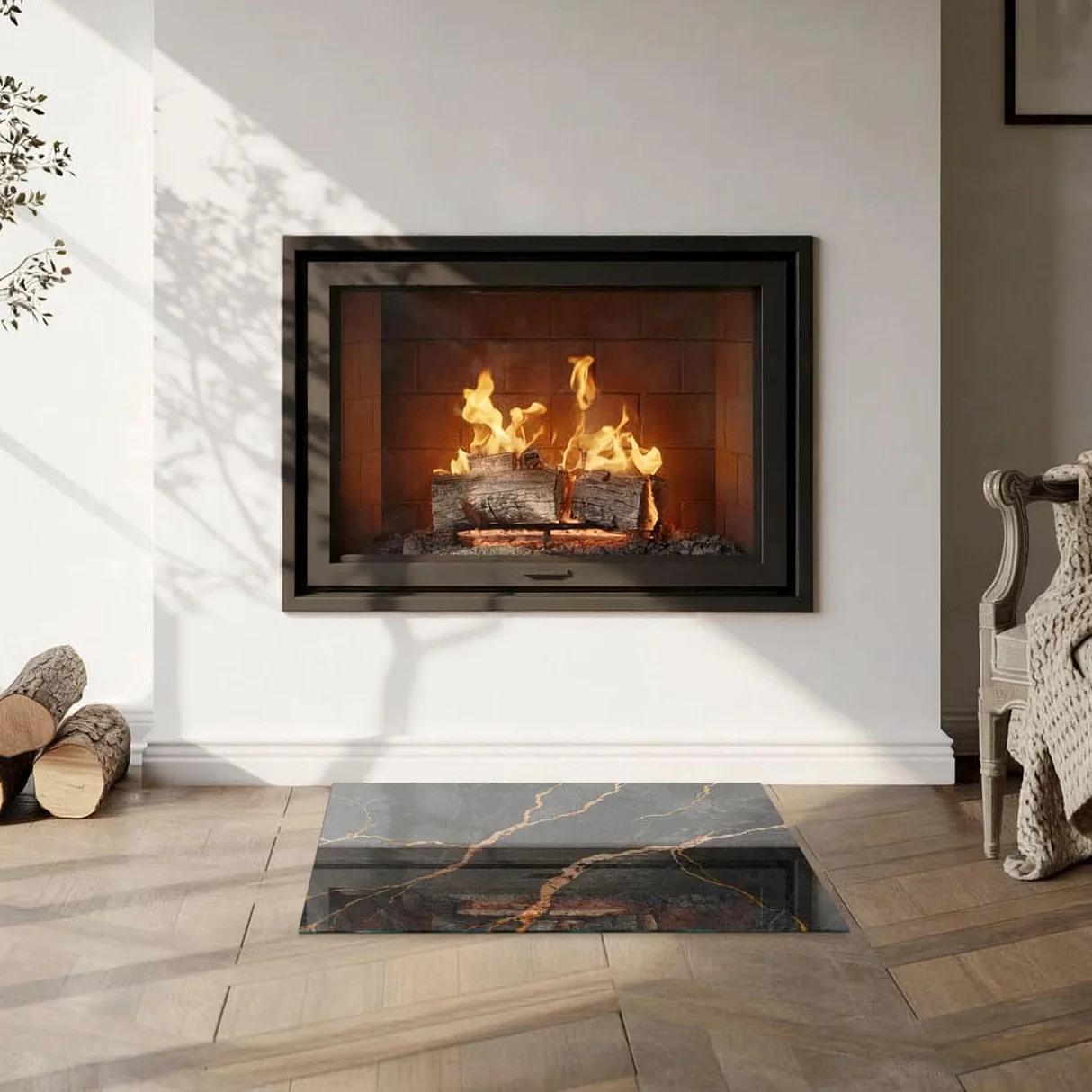 Piastra per camino e stufa 60x40cm Rettangolare Resistente a Scintille Resistente alle Alte Temperature di Vetro Temperato Protezione del Pavimento Design Elegante - Marmo elegante con venature