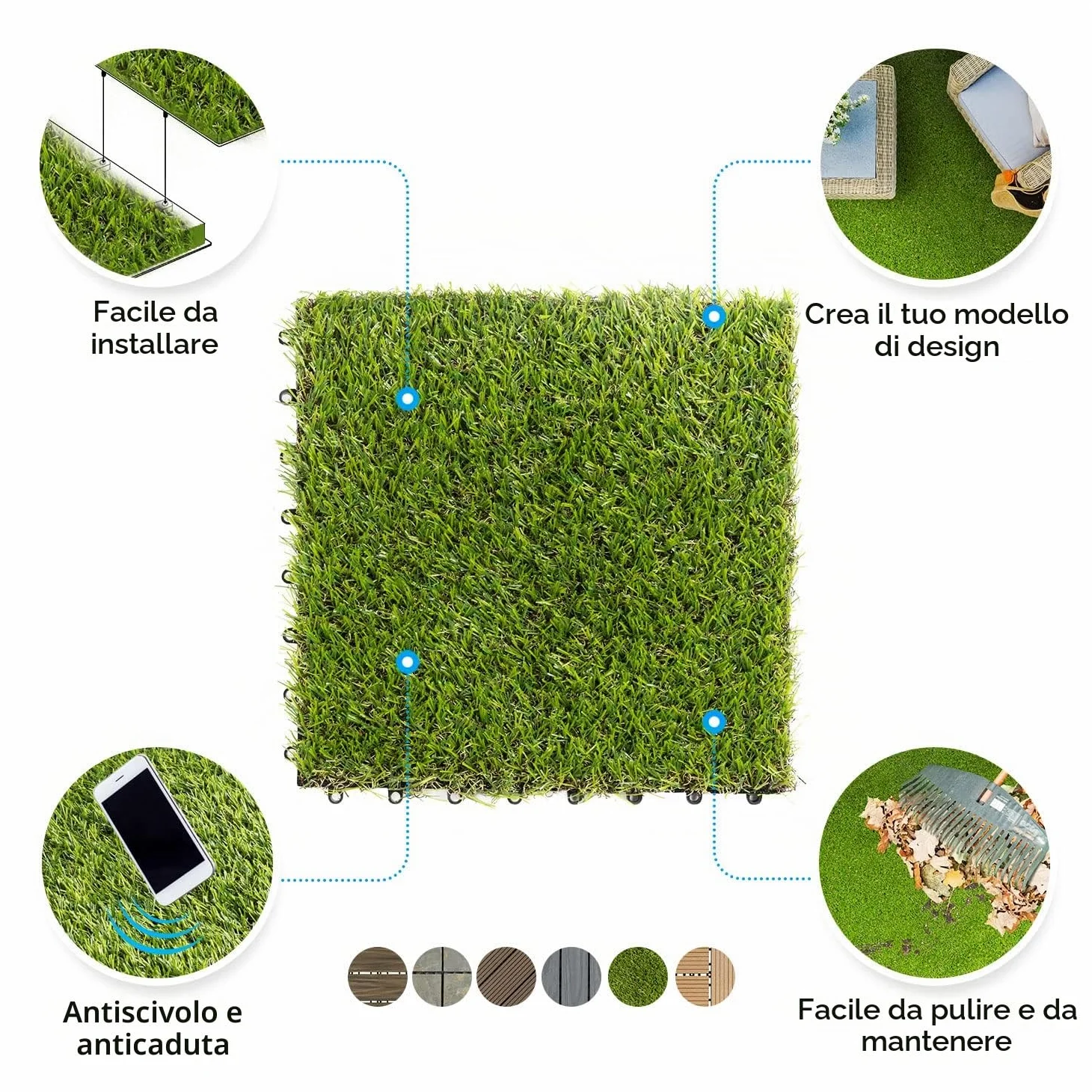 Floordirekt Piastrelle a clic, 30 x 30 cm, 2 m² = 22 piastrelle per terrazze, balconi e terrazze, resistenti alle intemperie, con funzione di drenaggio, erba