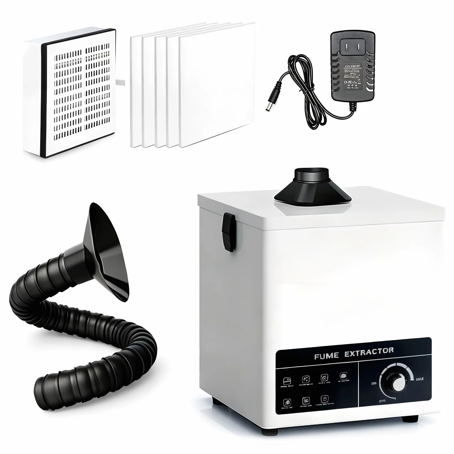 Aspiratore fumi saldatura 50 W con filtro a 3 stadi, estrattore fumi da banco 168 m³/h, purificatore per fumi di saldatura, vapori laser e polveri sottili (4 prefiltro di ricambio inclusi)
