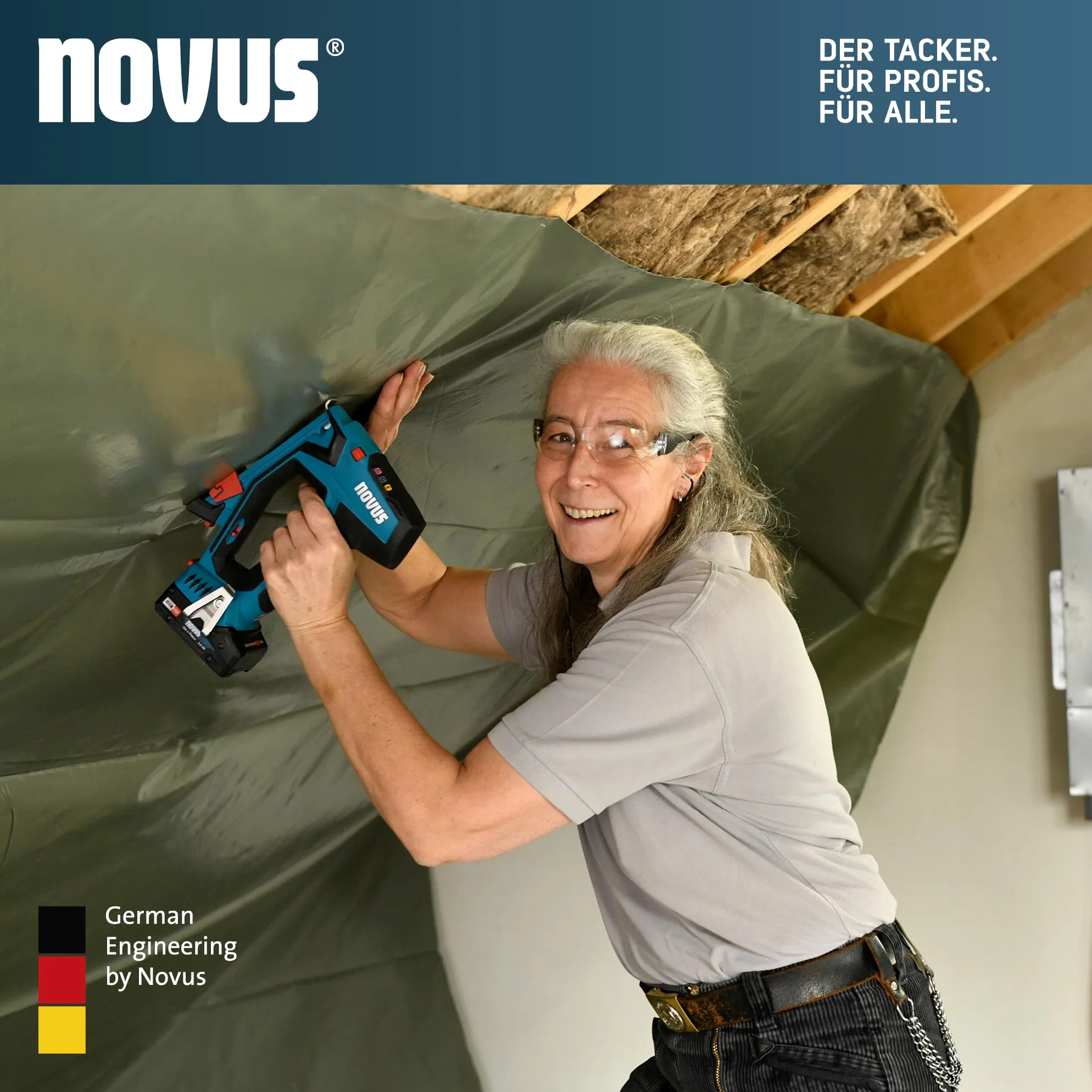 NOVUS TOOLS Set di pinzatrici a batteria J-551 con 9.800 graffette, per morsetti a filo piatto da 6 a 14 mm e chiodi da 16 mm, compatibile con batteria agli ioni di litio CAS da 18 V, senza batteria e