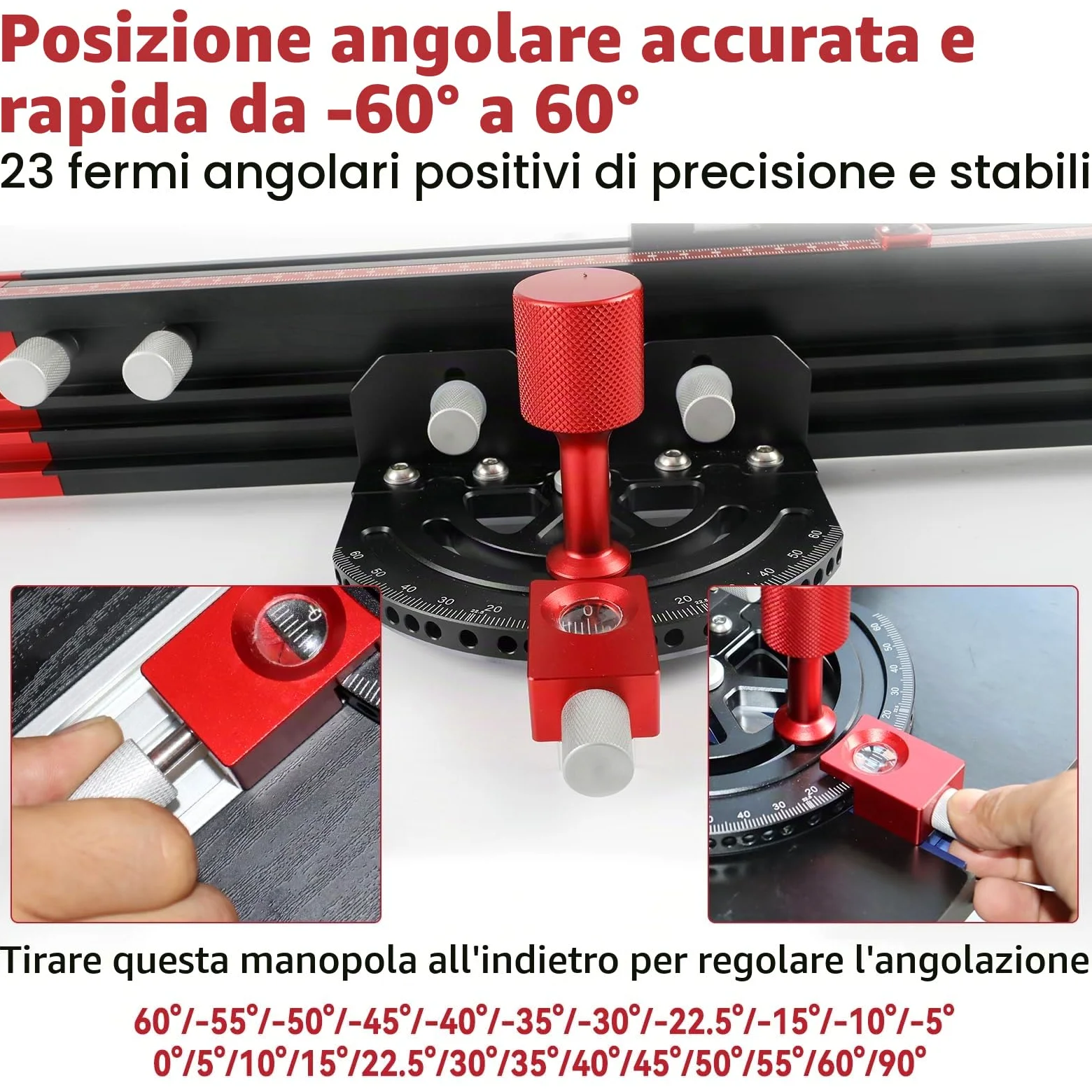 Calibro per sega da tavolo regolabile multi-angolo da -60° a 60°, calibro di precisione con arresto rapido dell'angolo per sega da tavolo, sega a nastro, banco fresatrice, compatibile con scanalatura