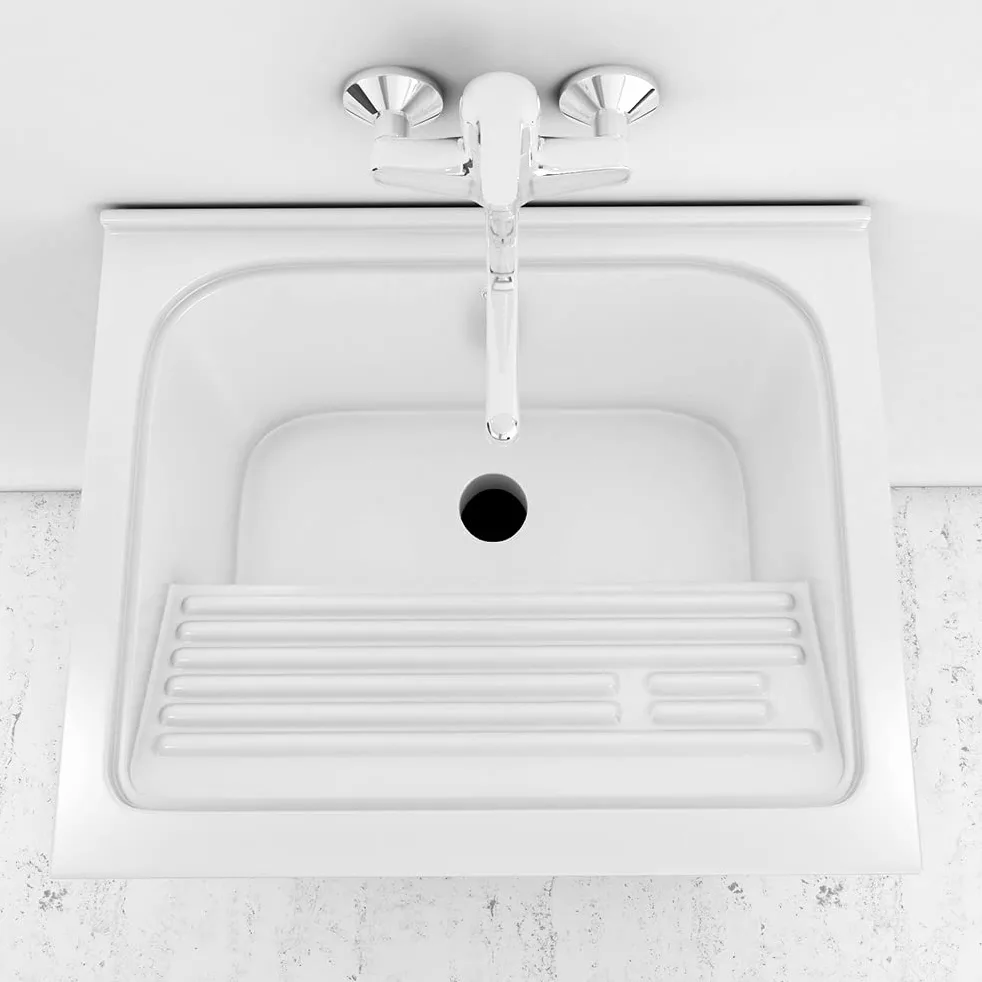 Vasca Lavatoio Incasso con strofinatoio Integrato, 60x50 cm, in Ceramica Bianca