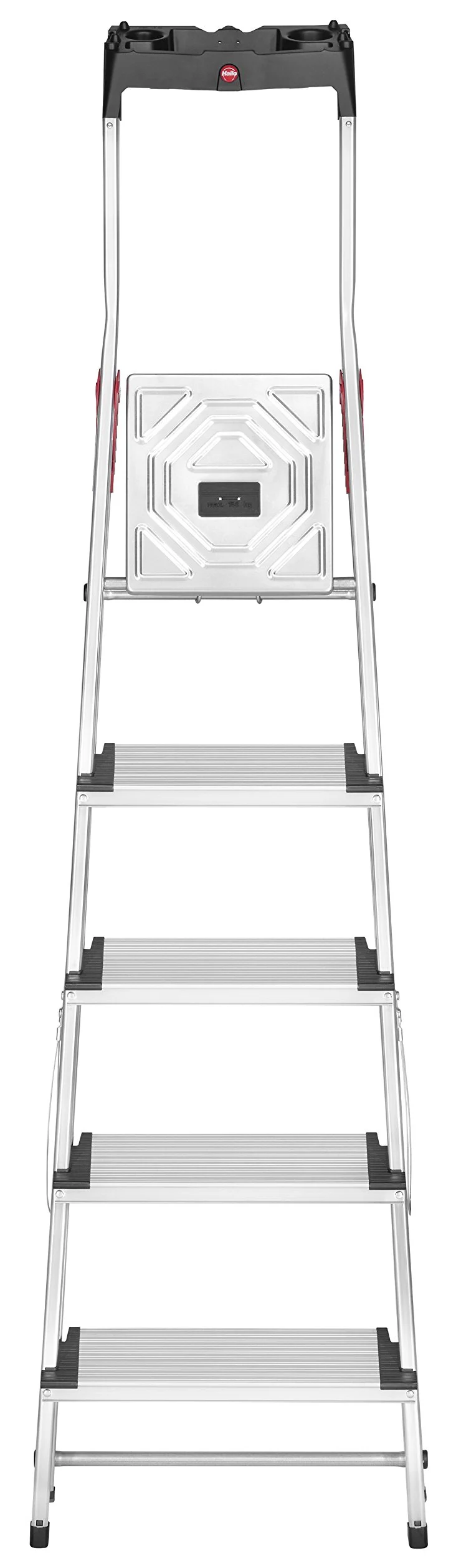 Hailo XXL Scala in Alluminio, 5 Gradini, con Piattaforma, Domestica, Bianco e Rosso
