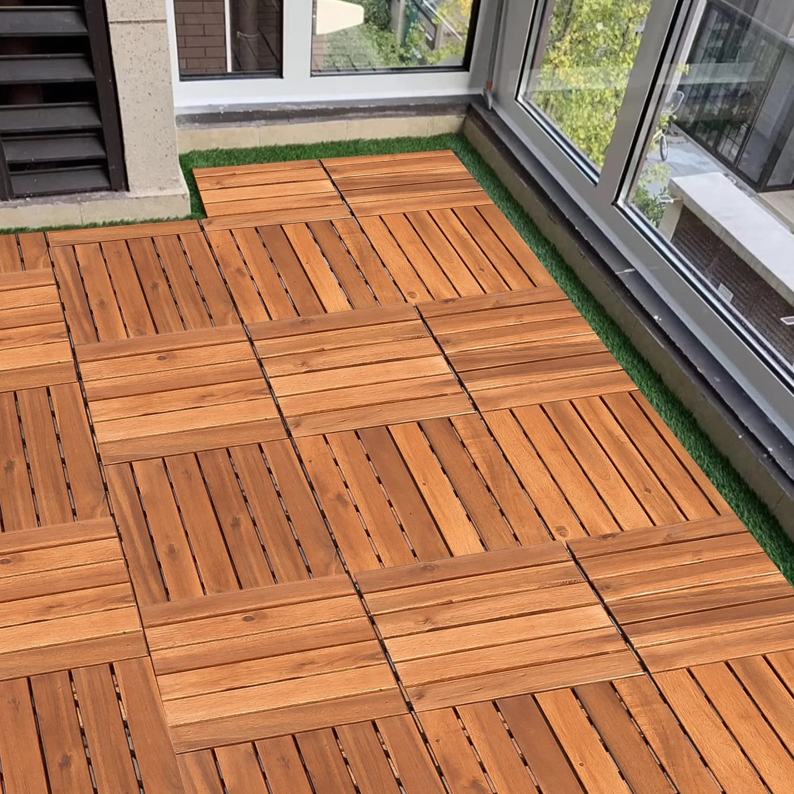 Randaco Piastrelle in legno, per terrazze, in legno di acacia, 30 x 30 cm, set da 55 piastrelle, 5 m², con drenaggio per esterni, giardino, terrazza