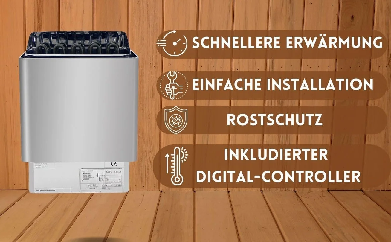 Thermolux Stufa per sauna 4,5 KW con funzionamento touch senza pietre per sauna, riscaldatore elettrico finlandese Gunmetal, riscaldatore elettrico sauna