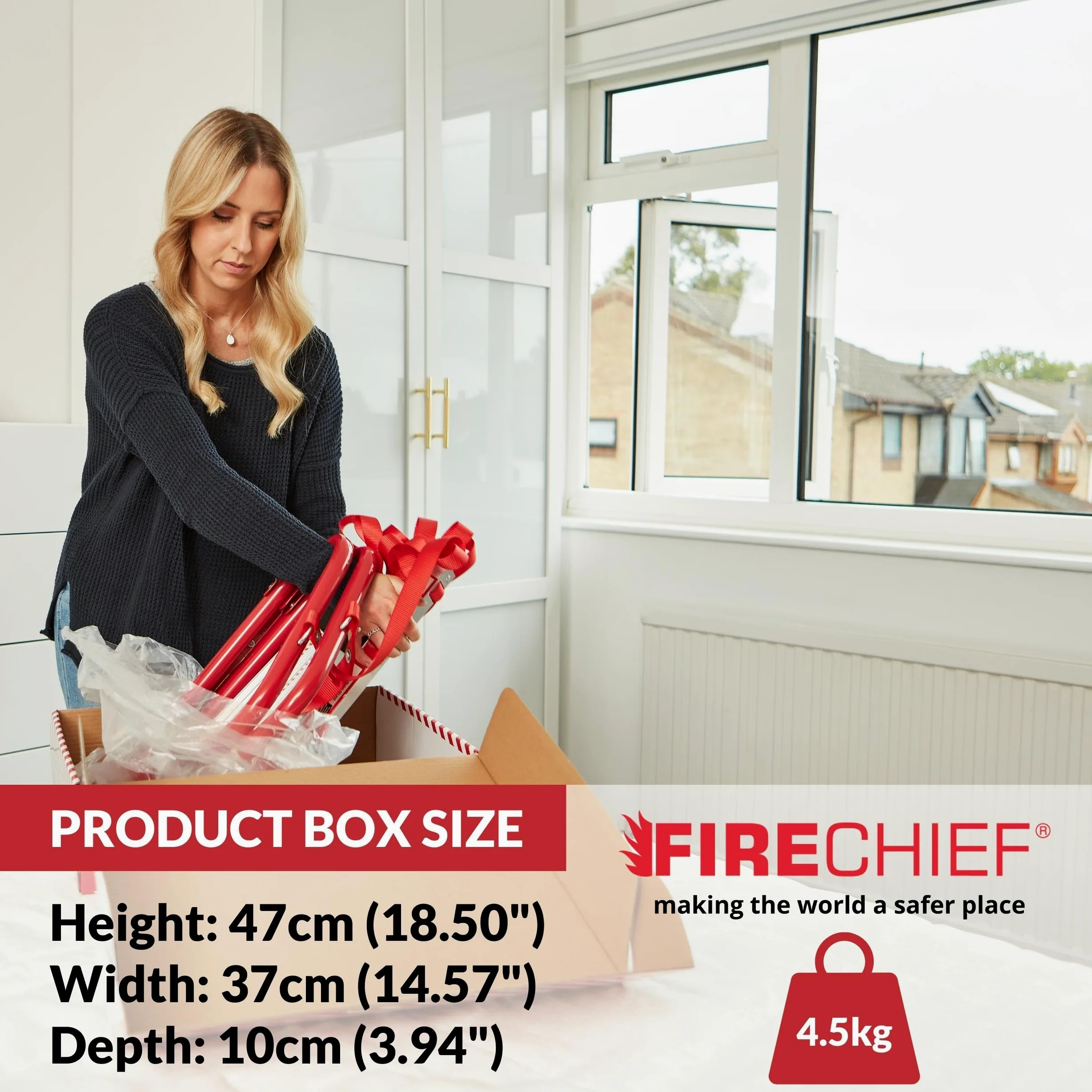 Firechief FEL430 Firechief Fire Escape Scaletta per uso domestico | Scala leggera compatta per situazioni di emergenza | Scala di fuga pieghevole a 2 piani con gradini extra larghi