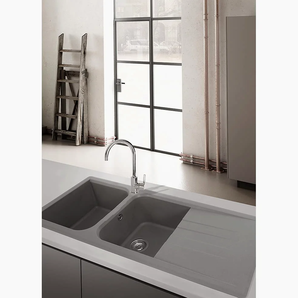 Prime 116 Lavello da Incasso Granito Nero 116x50 2 Vasche con Gocciolatoio QLP116NE