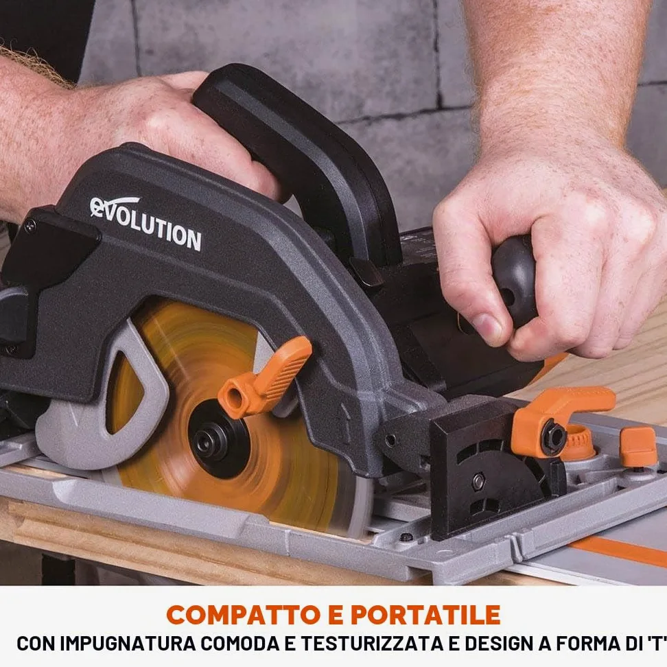 Evolution Power Tools - R185CCSX+ Sega Circolare Multi-Materiale 185 mm Compatibile con Binario Guida (Pacchetto Plus con Custodia da Trasporto), 230 V