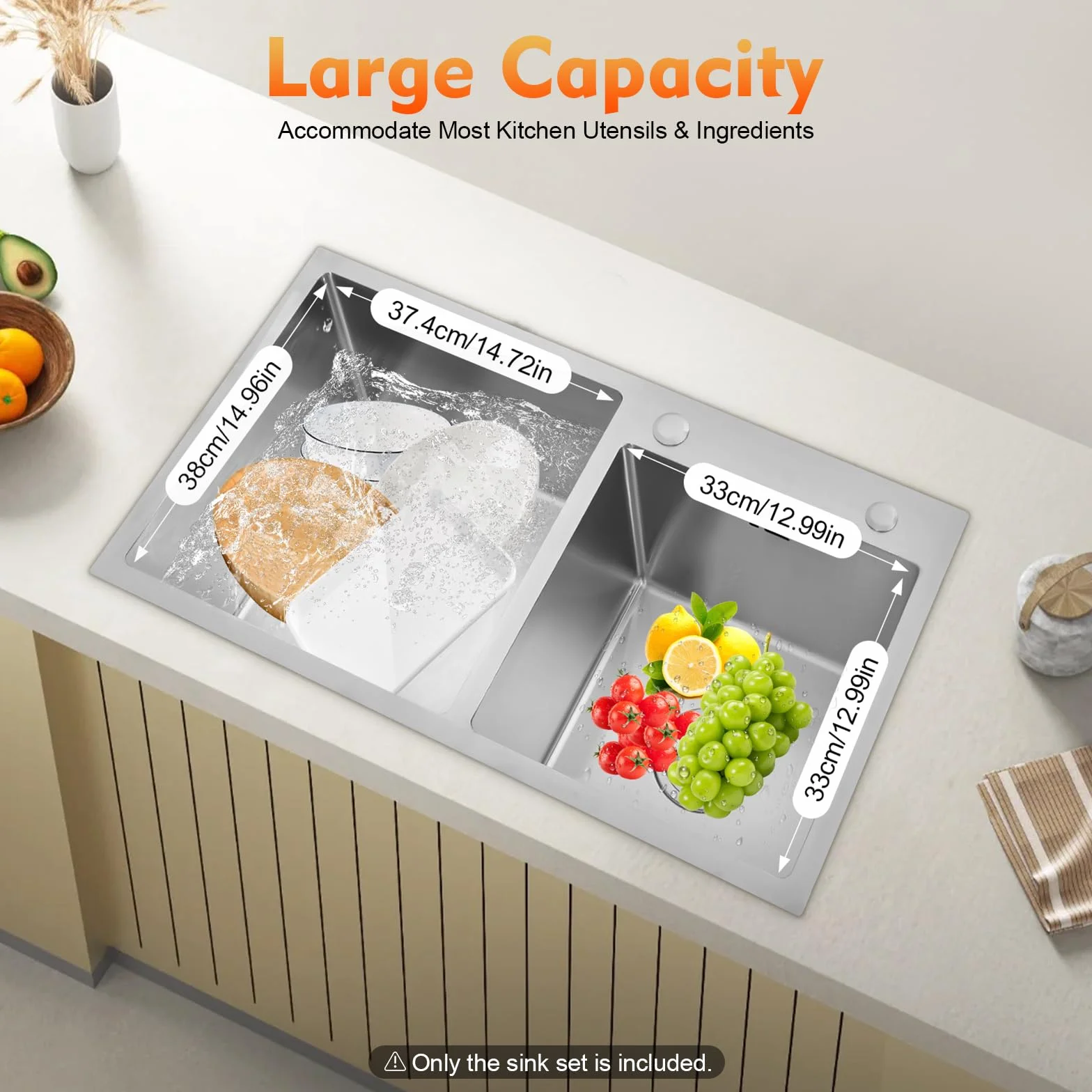 Lavello da incasso in acciaio inox, 2 vasche da cucina, 78 x 43 x 21 cm, con scolapiatti e filtro di drenaggio per garage, lavanderie, cantine, bar, cucine e cortili
