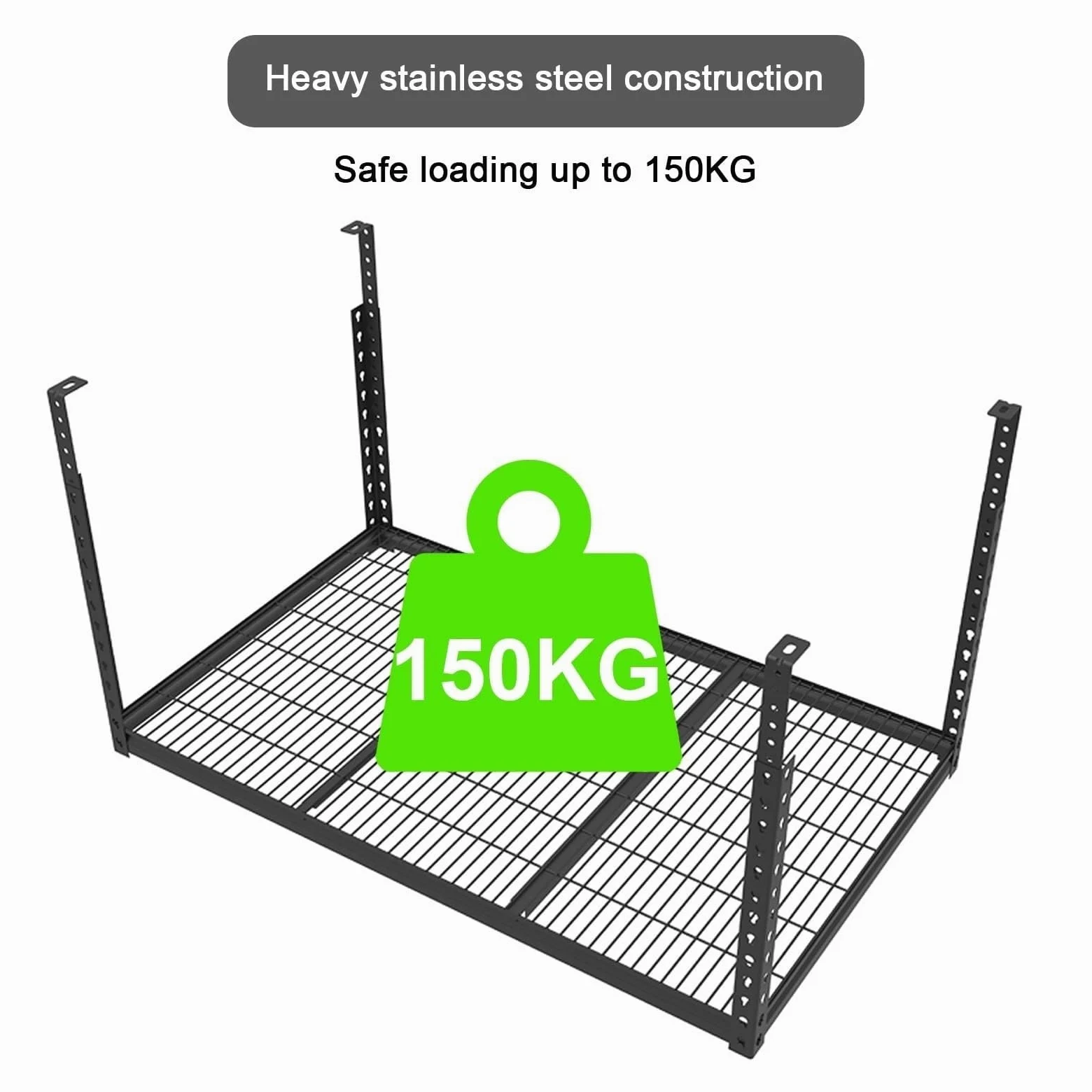 Scaffalature Per Garage Sospese, Scaffali Regolabili Per Montaggio A Soffitto, Pensili Per Garage, Capacità Di Peso 150 Kg, 115 × 70 Cm, Nero