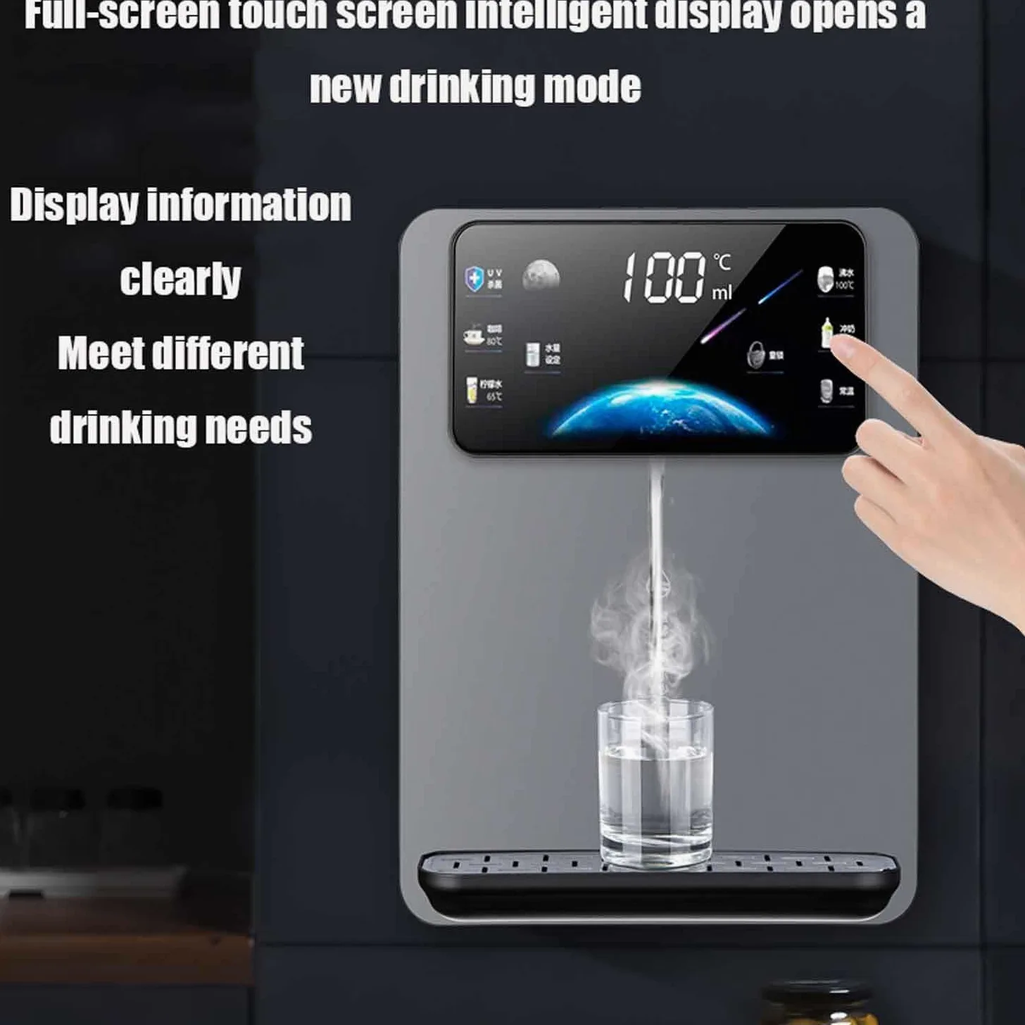 Dispenser d'acqua a parete con alimentazione a rete, riscaldamento efficiente da 2200 W, distributore di acqua calda, bollitore elettrico, riscaldamento rapido per 3 secondi, quattro livelli di volume