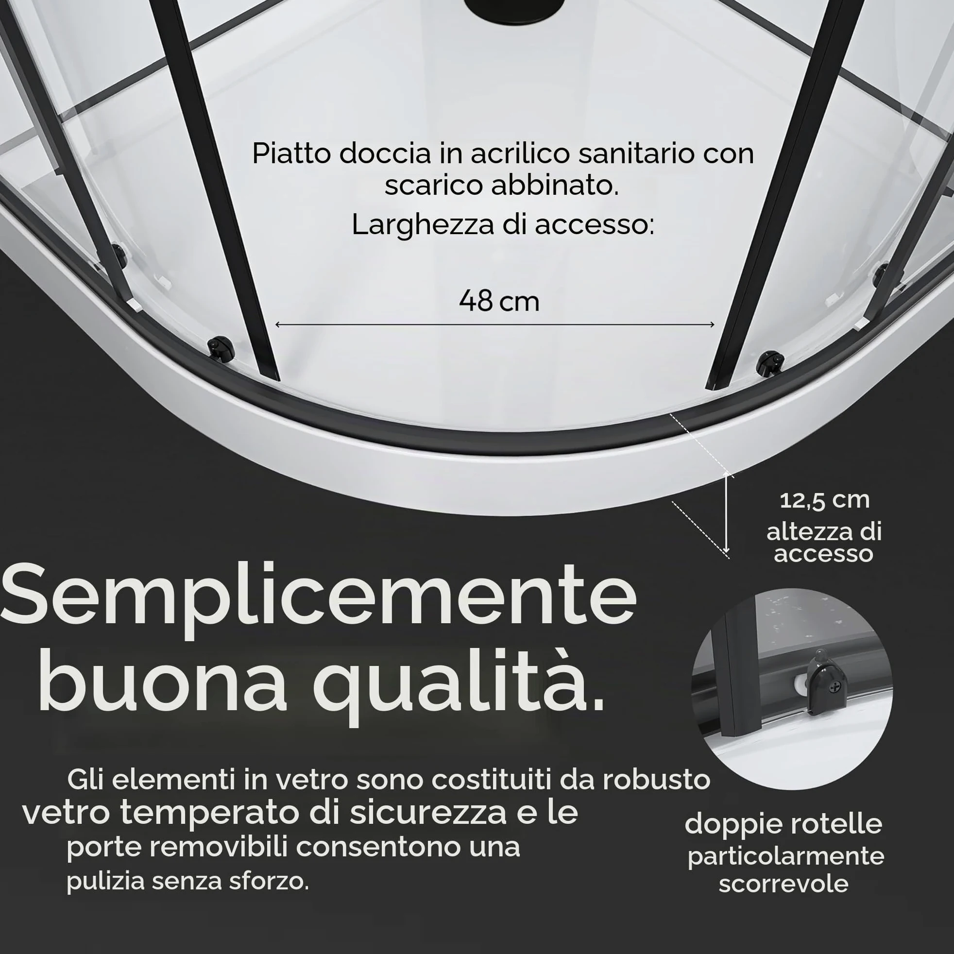 Marwell Doccia completa Prime Style – Box doccia nero/bianco 85 x 85 x 198 – Doccia prefabbricata con piatto doccia e rubinetto – Doccia con telaio in alluminio – Doccia in vetro Design moderno