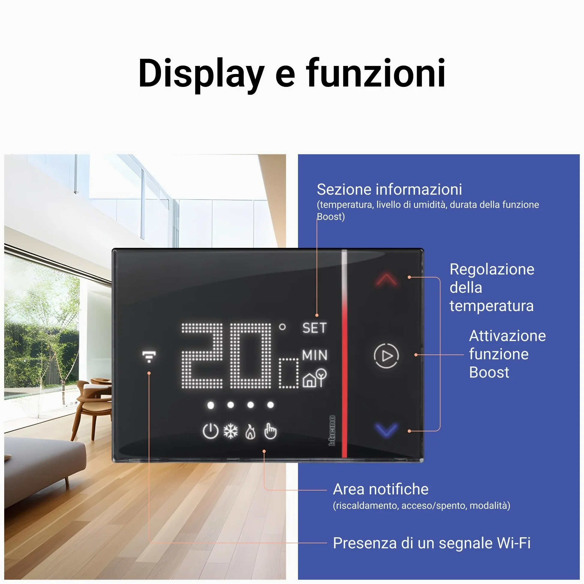 BTICINO SXG8002 Termostato WiFi Smarther2 with Netatmo, Termostato Caldaia da Incasso, Controllo anche da Remoto con App, Alexa, Google Assistant, Apple HomeKit, Programmabile, Risparmio Energetico