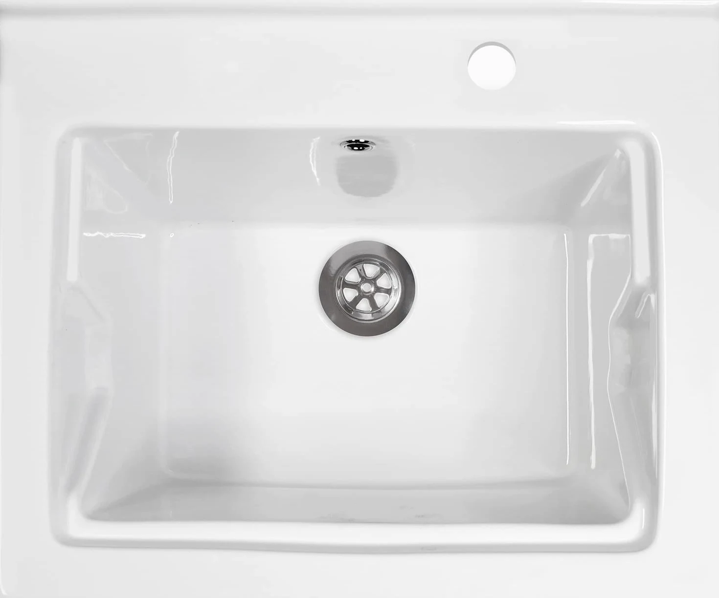 LAVATOIO PILOZZO RENO CERAMICA 60 x 50 TUTTA VASCA PER TOP O MOBILE DA INCASSO O INSTALLAZIONE CON STAFFE ANCHE IN ESTERNO INCLUSO DI PILETTA IN ACCIAIO E SIFONE (DX Foro Rubinetteria)