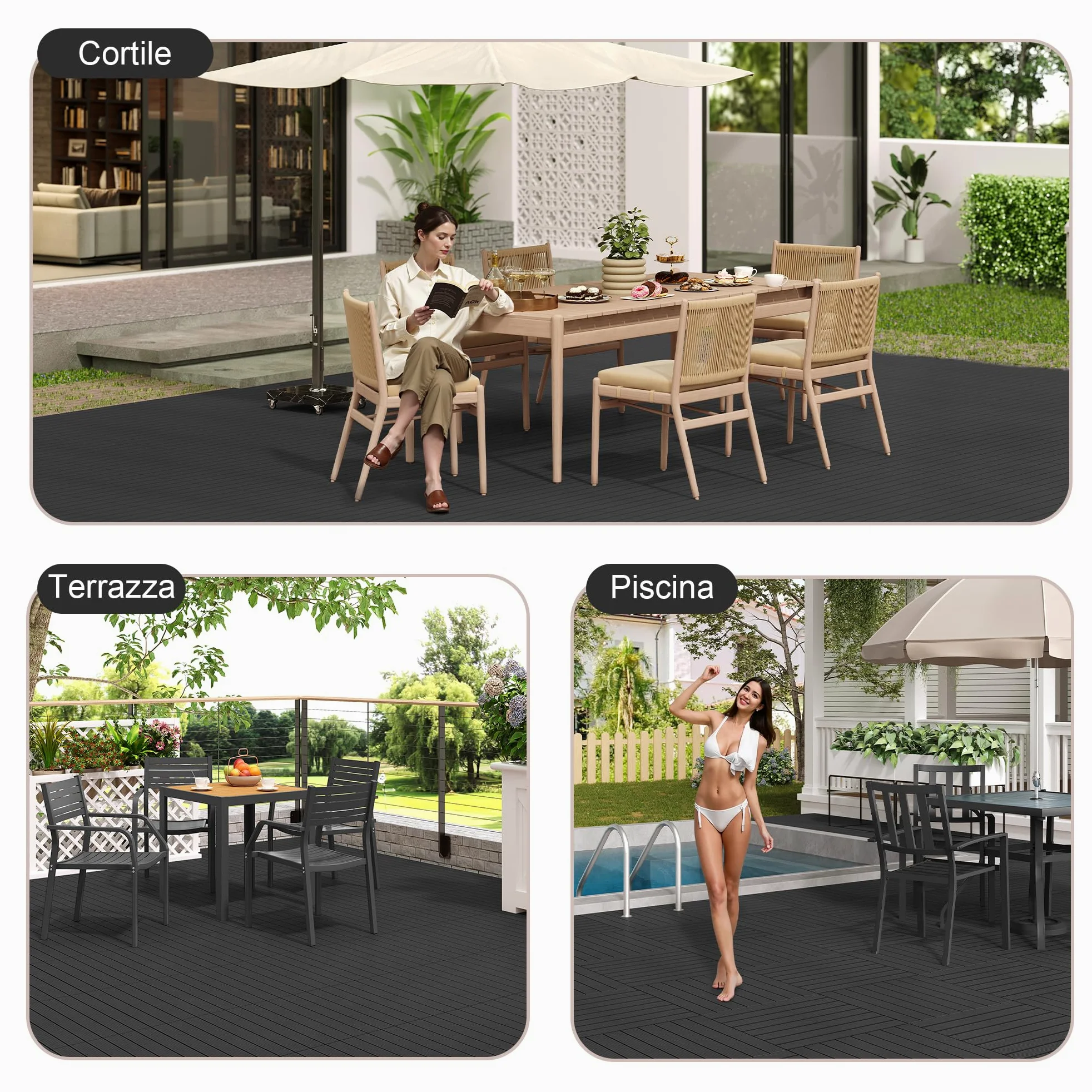 Laneetal Set di 12 Pavimento per Esterno, Pavimento WPC Incastro, per Giardino, Patio, Terrazza, Balcone, Pavimentazione Esterna 30x60 cm, Antracite