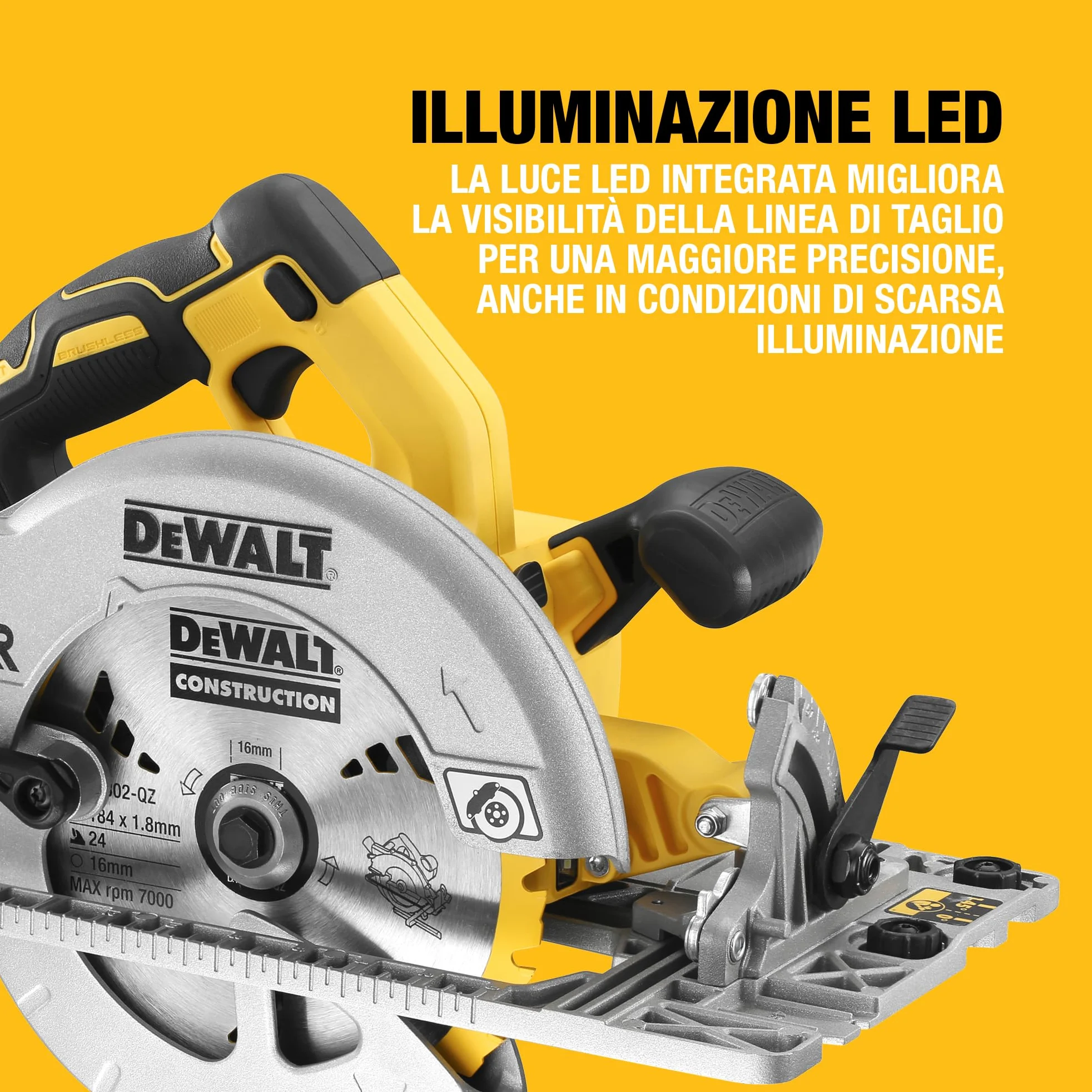 DEWALT Sega Circolare 18V motore BRUSHLESS, Solo corpo macchina, DCS572N-XJ