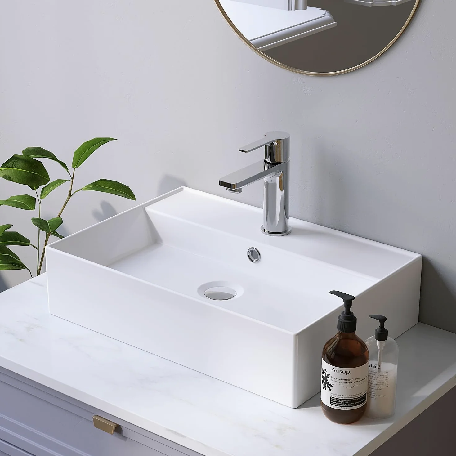 Lavabi in ceramica angolare 50 x 35 cm, lavabo a incasso per mobile da bagno, lavabo per bagno degli ospiti, sospeso, lavabo a parete, bianco, con foro per rubinetto, troppopieno, viti di fissaggio