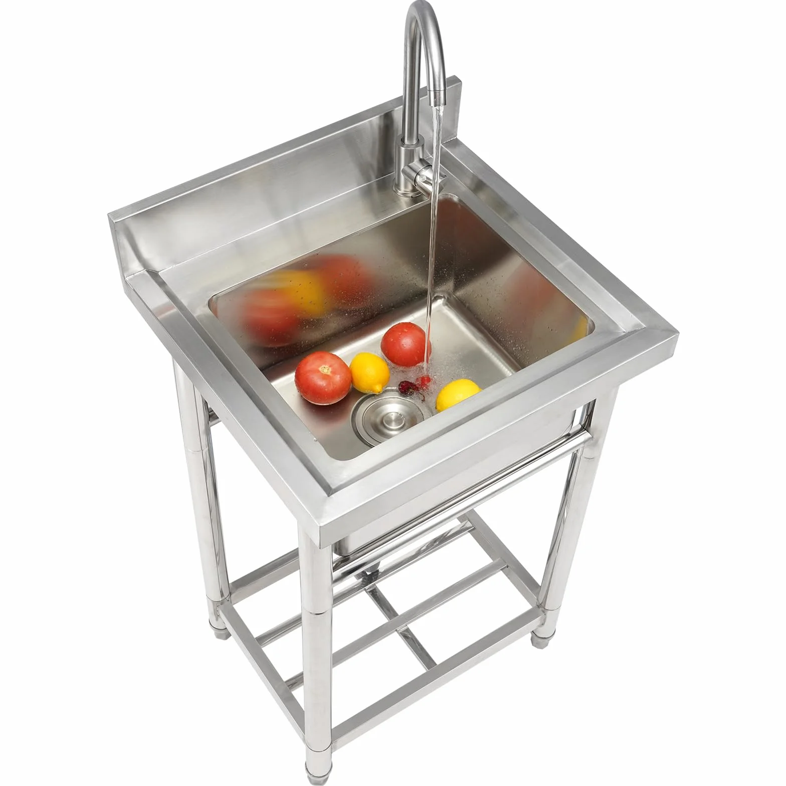 VEVOR Lavello multiuso in acciaio inox, lavello con rubinetto e gambe, lavelli commerciali a vasca singola 16 x 13 x 8,7 pollici per garage, ristorante, cucina, lavanderia