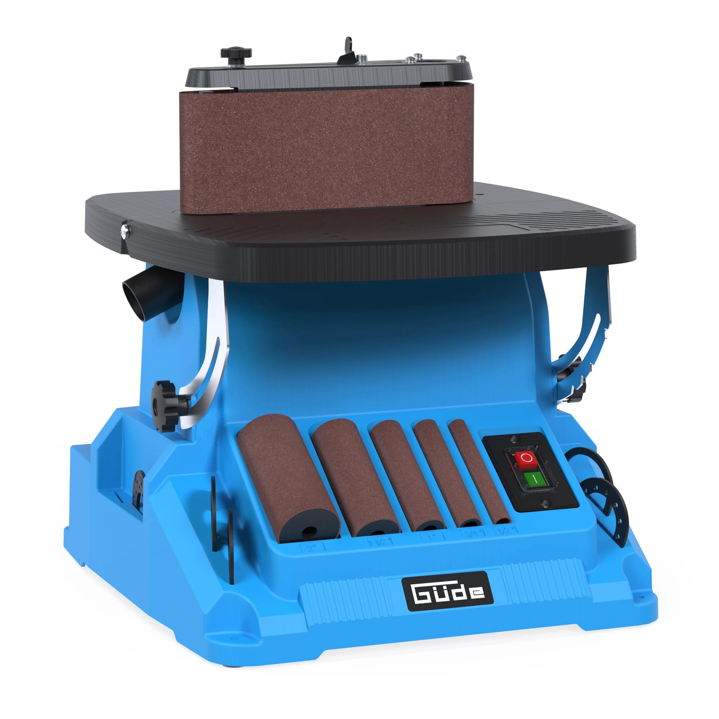 Güde Smerigliatrice a nastro GSBSM 500 (230 V, 500 W, 2000 min-1, velocità del mandrino, 8 m/s, oscillazione, dispositivo 2 in 1, conversione senza attrezzi, tavolo regolabile 0-45°, accessori inclusi