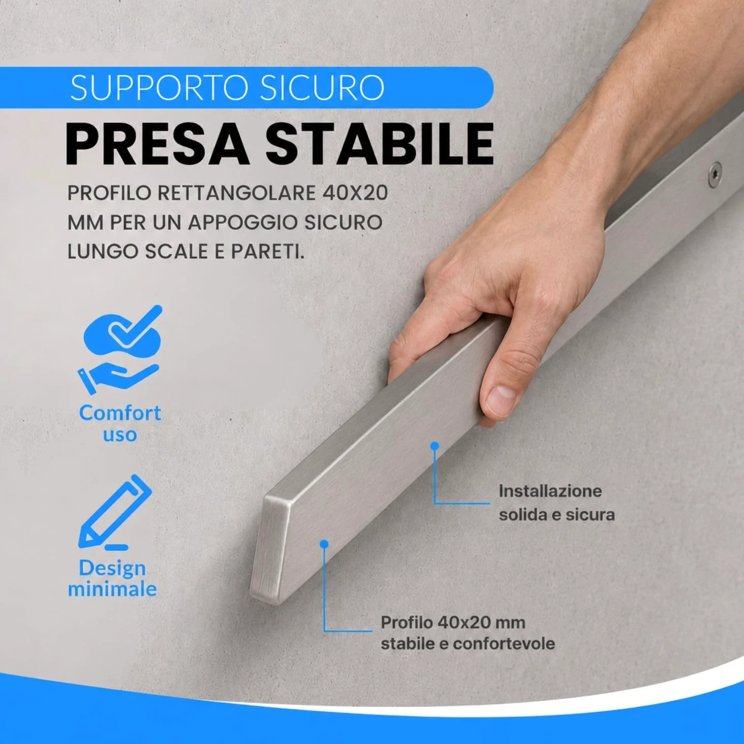 INOXLM Corrimano Rettangolare 40x20 mm in Acciaio Inox AISI 304 Con Finitura Satinata | Made in Italy | Fai Da Te | Ideale per Uso Interno ed Esterno (2200 mm)