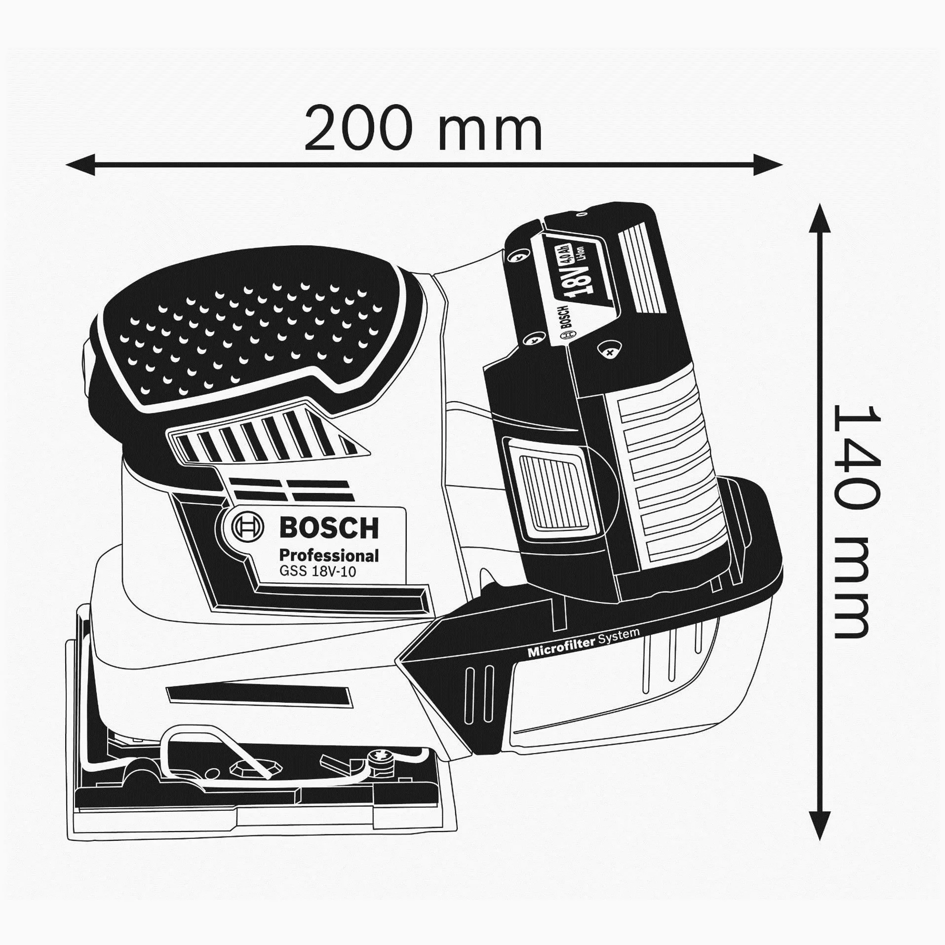 Bosch Professional GSS 18V-10 Levigatrice Orbitale a Batteria, 18 V, 5 Ah, Blu