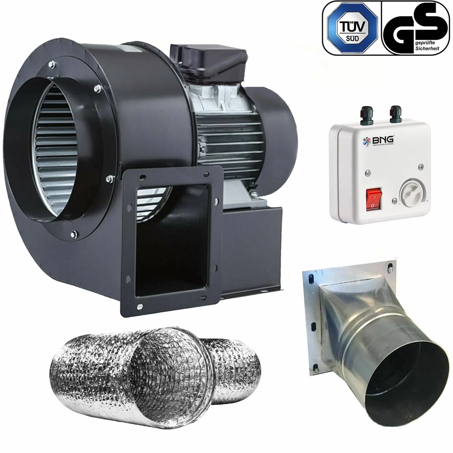 BVN VENTILATION SYSTEMS & ELECTRICAL MOTORS - Turbo Ventilatore radiale centrifugo 1800 m3/h 230 V + tubo flessibile + regolatore di aspirazione dell'aria Ventilatore radiale Ventilatore centrifugo
