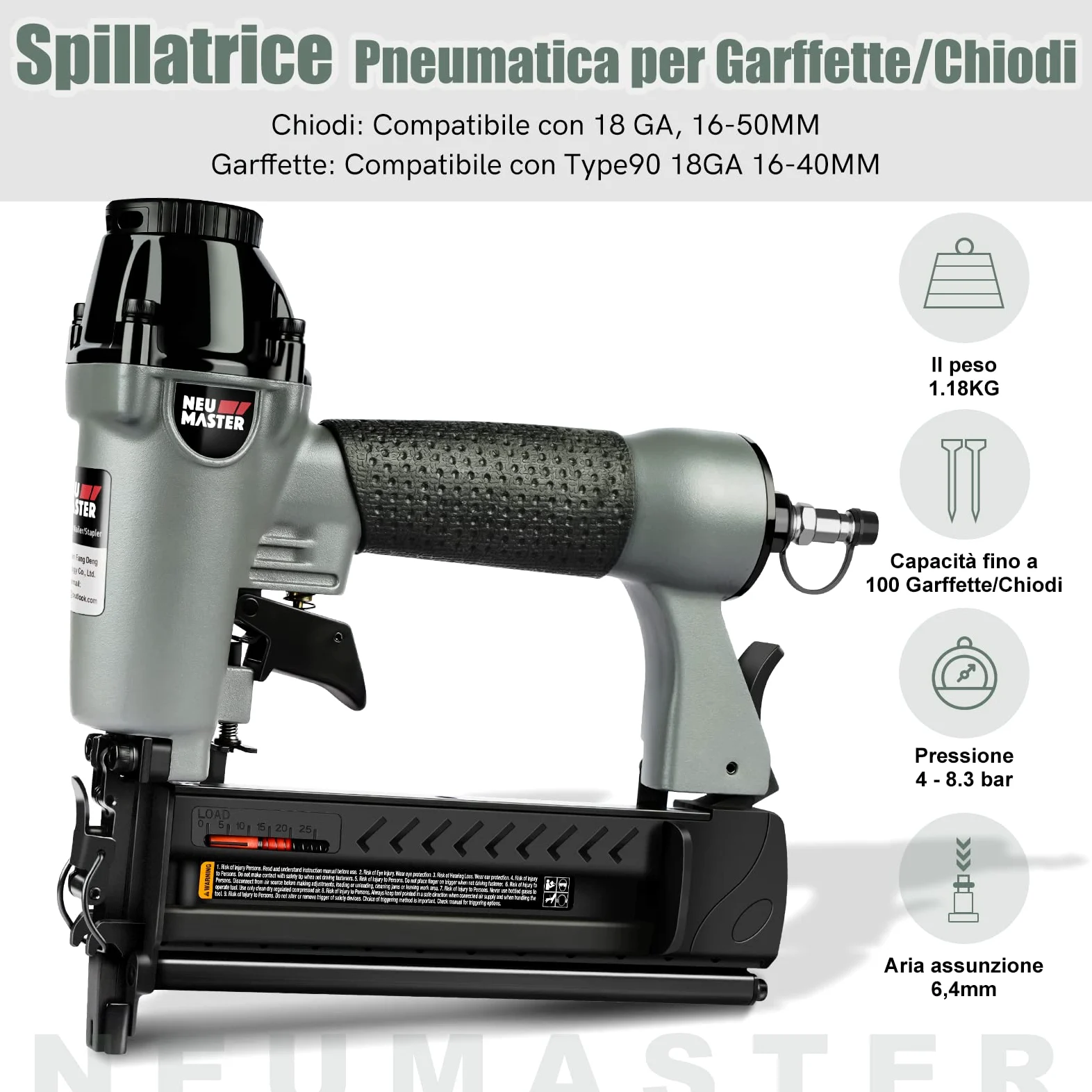 NEU MASTER Chiodatrice Pneumatica - 2 in 1 Sparachiodi Aria Pneumatica con 800 Chiodi e 200 Graffette,Graffettatrice Pneumatica con Occhiali di Protezione e Custodia in Plastica Portatile